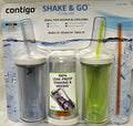 Contigo Shake &amp; Go Plastic Tumblers - Set of 3 (Green Navy &amp; Clear) - 2W8A