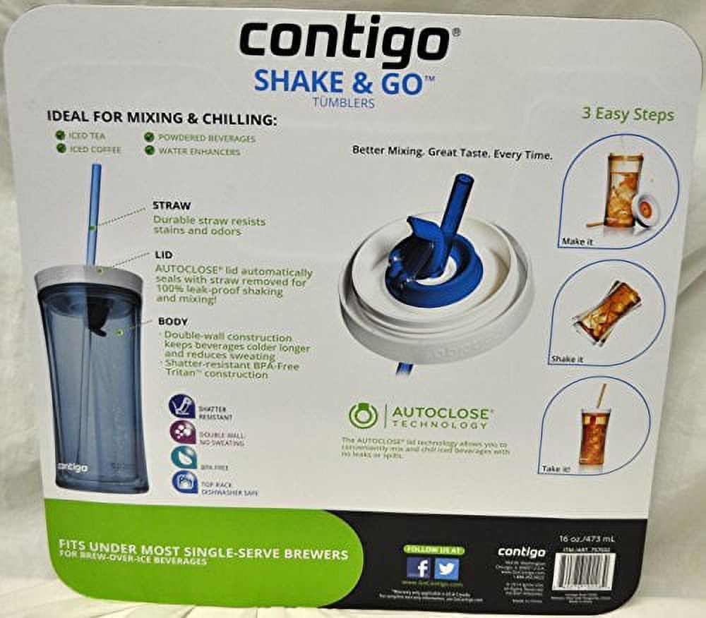 Contigo Shake &amp; Go Plastic Tumblers - Set of 3 (Green Navy &amp; Clear) - 2W8A