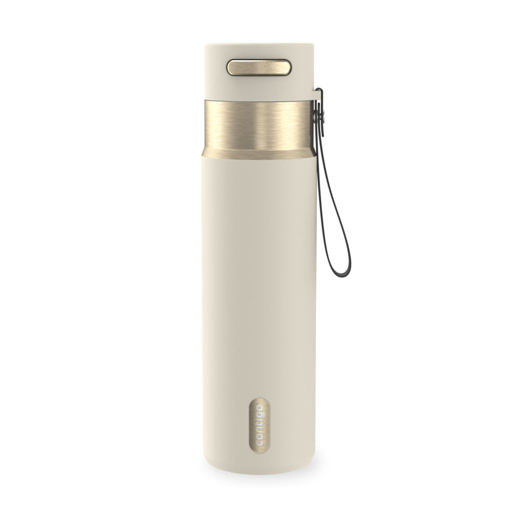 Contigo AutoSeal Leakproof Stainless Steel Reusable Water Bottle Tumbler with Carrying Strap, Cream/Champagne, 24 oz - MHSJ