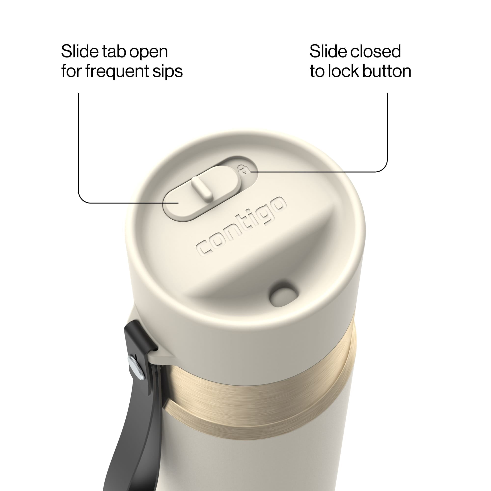 Contigo AutoSeal Leakproof Stainless Steel Reusable Water Bottle Tumbler with Carrying Strap, Cream/Champagne, 24 oz - MHSJ