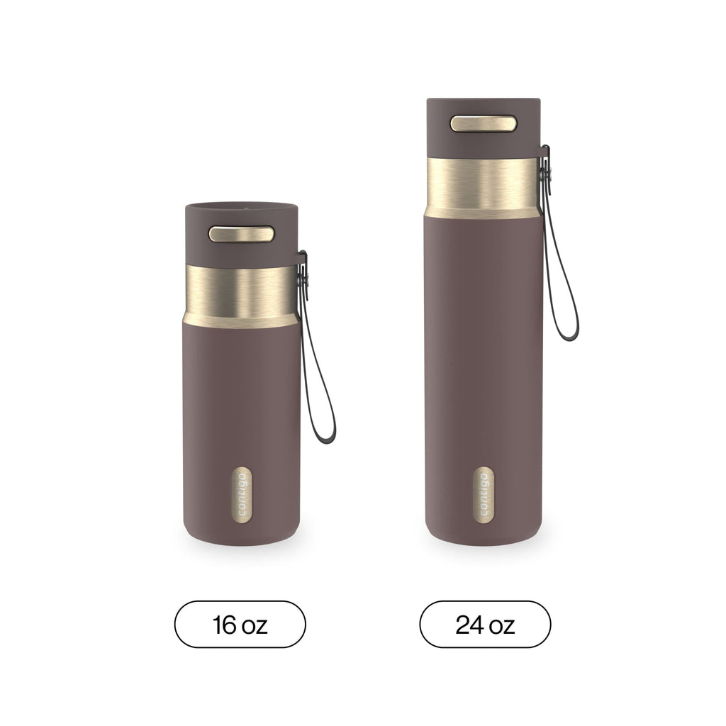 Contigo AutoSeal Leakproof Stainless Steel Reusable Water Bottle Tumbler with Carrying Strap, Cream/Champagne, 24 oz - MHSJ