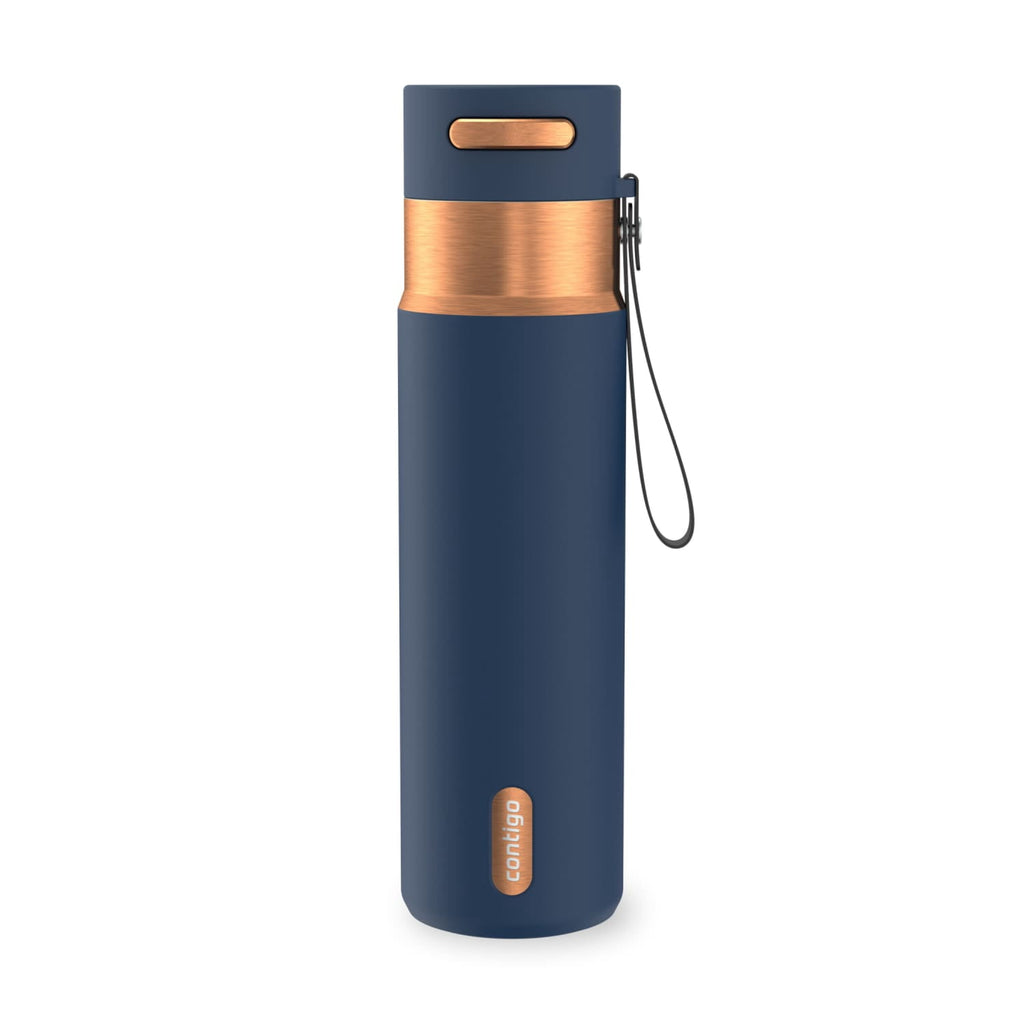 Contigo AutoSeal Leakproof Stainless Steel Reusable Water Bottle Tumbler with Carrying Strap, Cream/Champagne, 24 oz - MHSJ