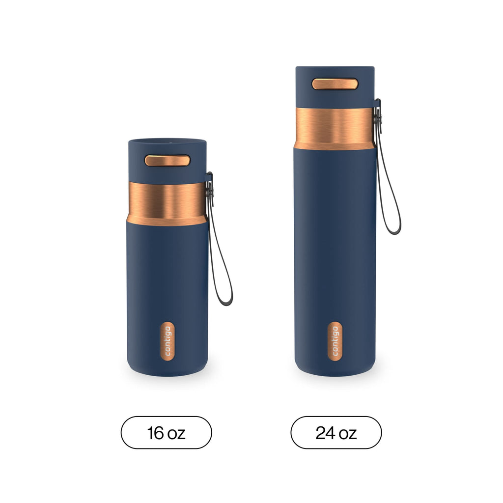 Contigo AutoSeal Leakproof Stainless Steel Reusable Water Bottle Tumbler with Carrying Strap, Cream/Champagne, 24 oz - MHSJ