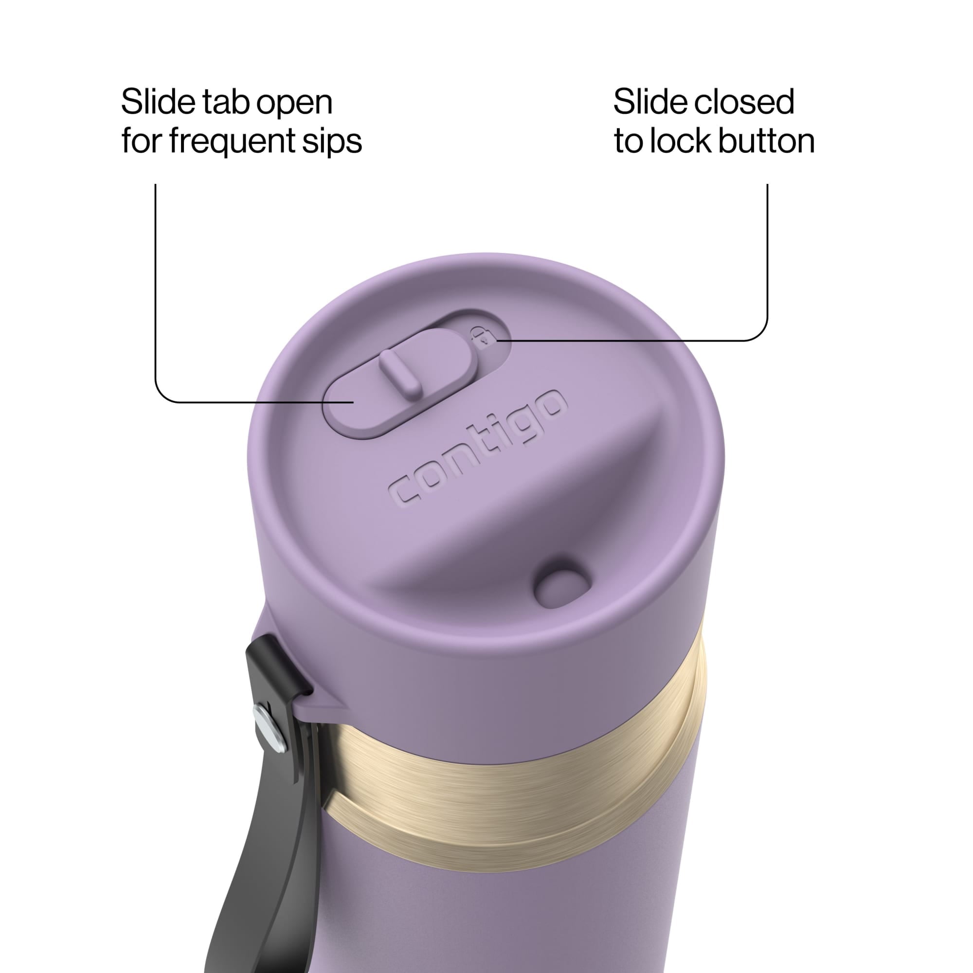 Contigo AutoSeal Leakproof Stainless Steel Reusable Water Bottle Tumbler with Carrying Strap, Cream/Champagne, 24 oz - MHSJ