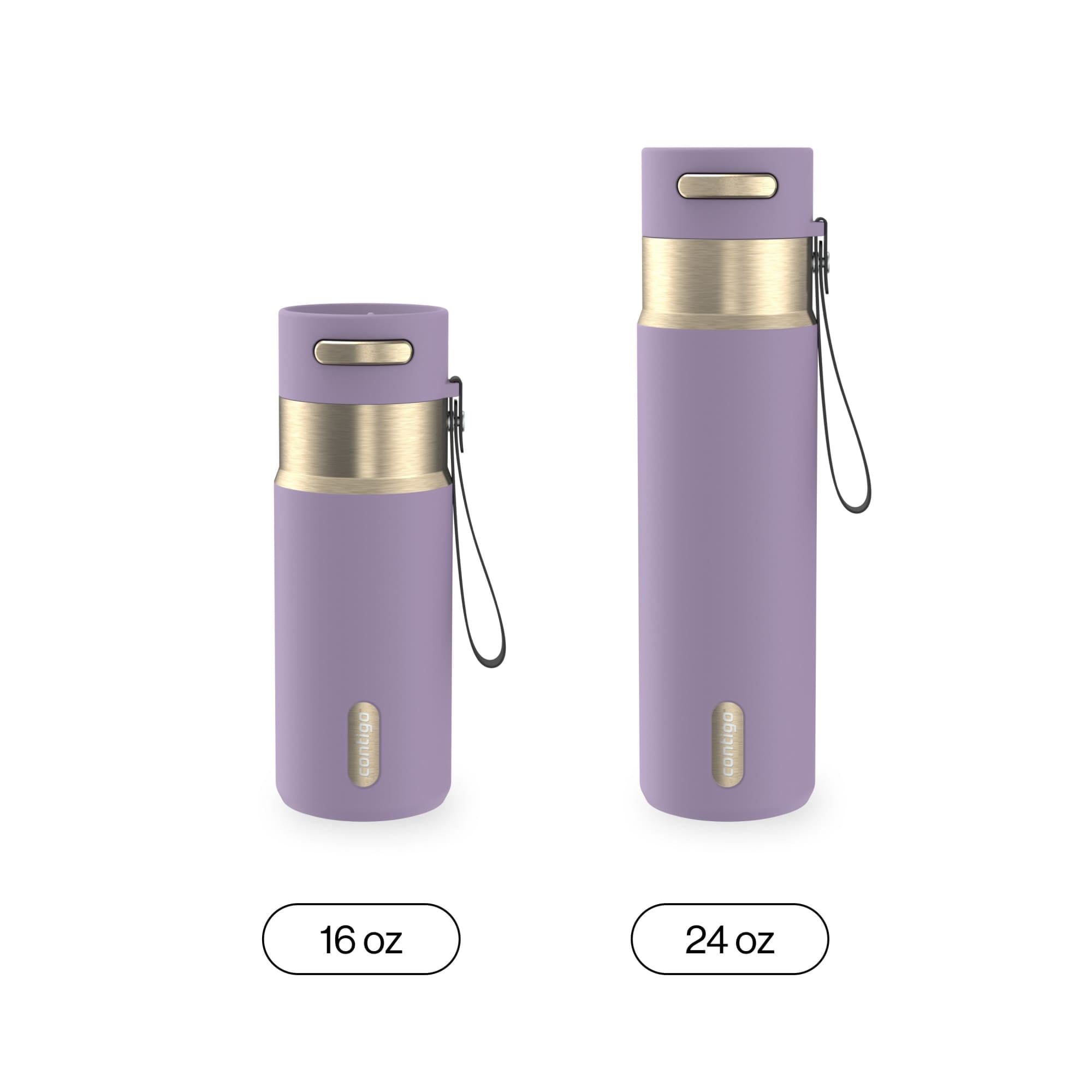 Contigo AutoSeal Leakproof Stainless Steel Reusable Water Bottle Tumbler with Carrying Strap, Cream/Champagne, 24 oz - MHSJ