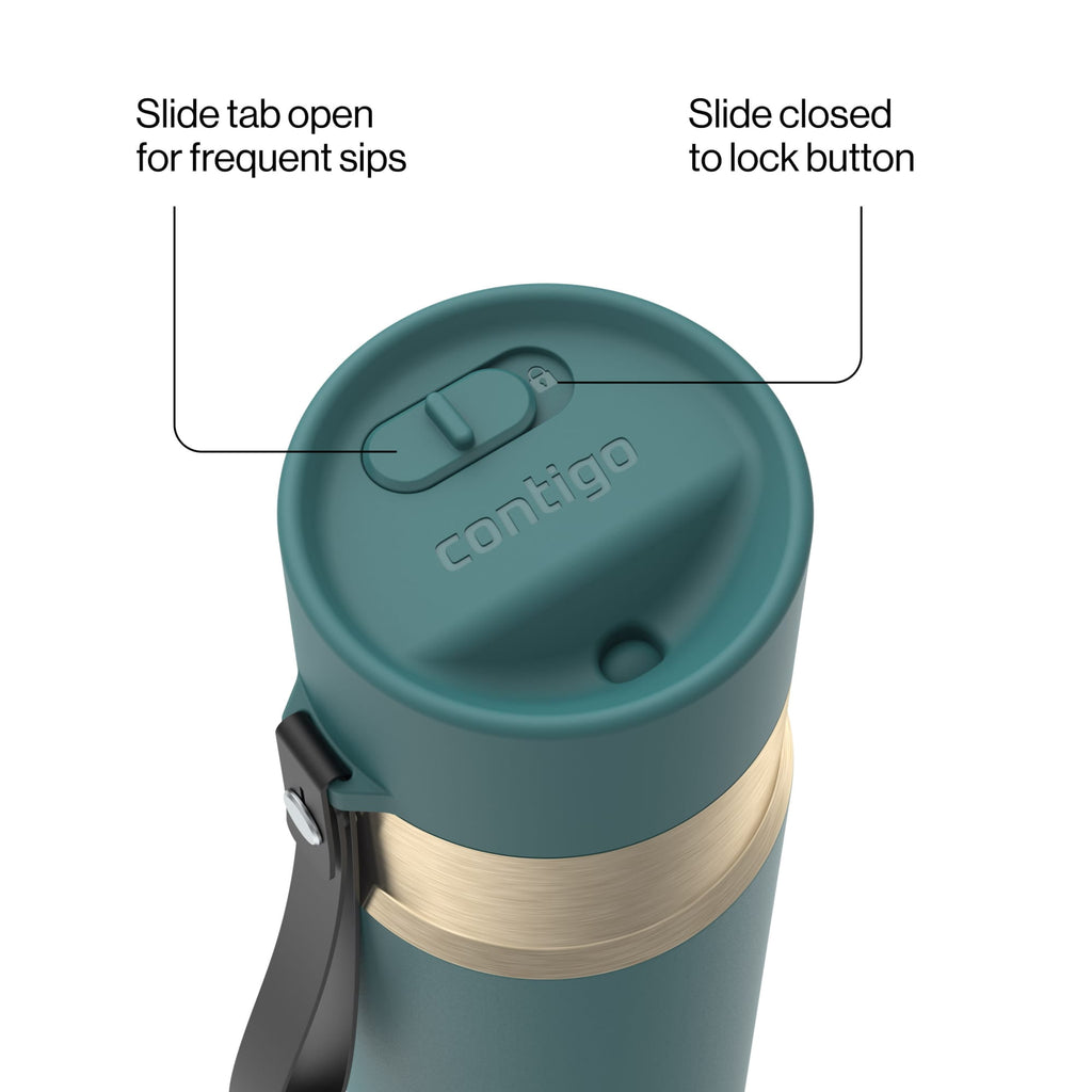 Contigo AutoSeal Leakproof Stainless Steel Reusable Water Bottle Tumbler with Carrying Strap, Cream/Champagne, 24 oz - MHSJ