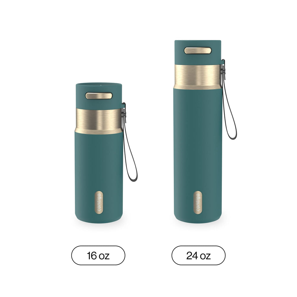 Contigo AutoSeal Leakproof Stainless Steel Reusable Water Bottle Tumbler with Carrying Strap, Cream/Champagne, 24 oz - MHSJ
