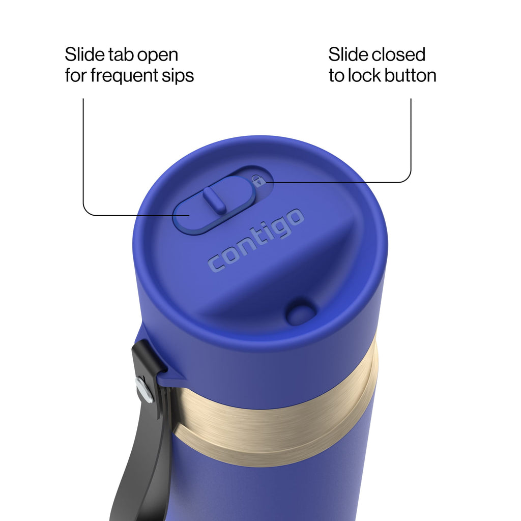 Contigo AutoSeal Leakproof Stainless Steel Reusable Water Bottle Tumbler with Carrying Strap, Cream/Champagne, 24 oz - MHSJ