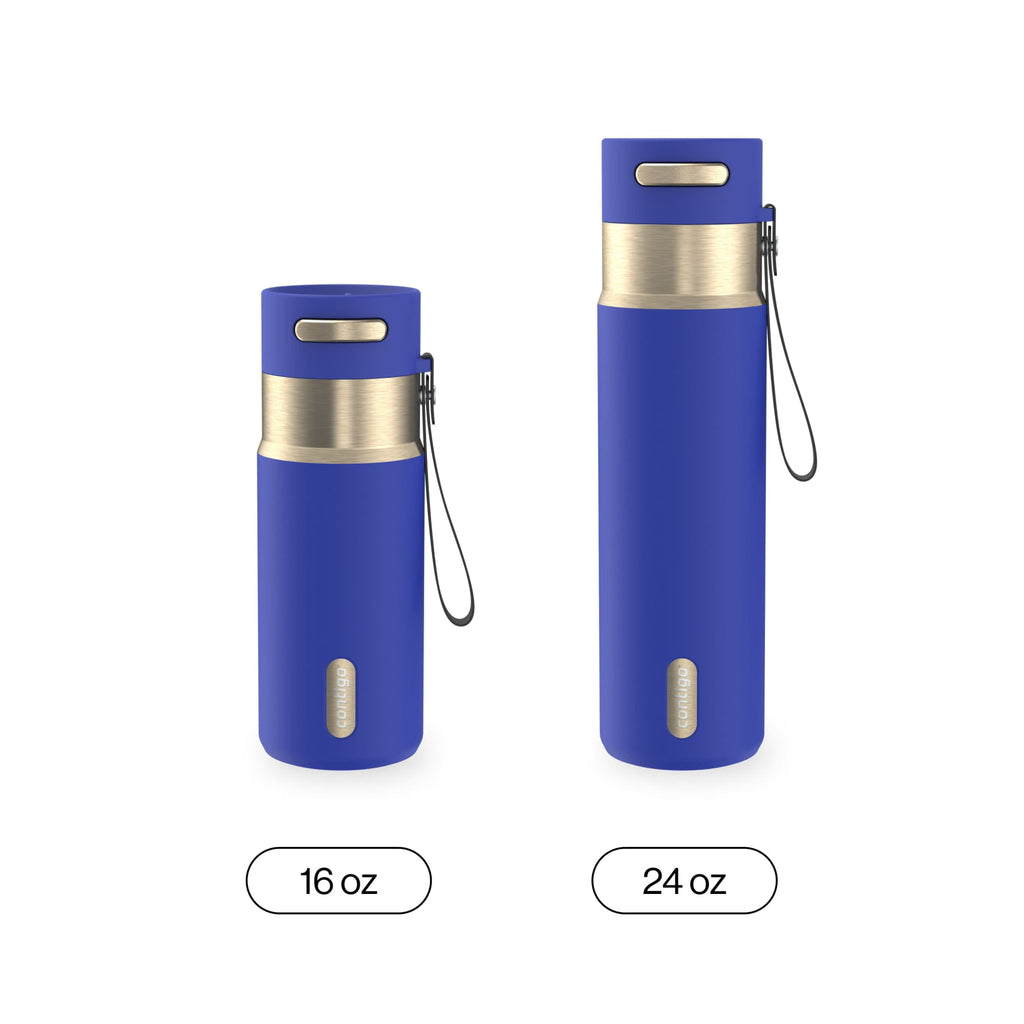 Contigo AutoSeal Leakproof Stainless Steel Reusable Water Bottle Tumbler with Carrying Strap, Cream/Champagne, 24 oz - MHSJ