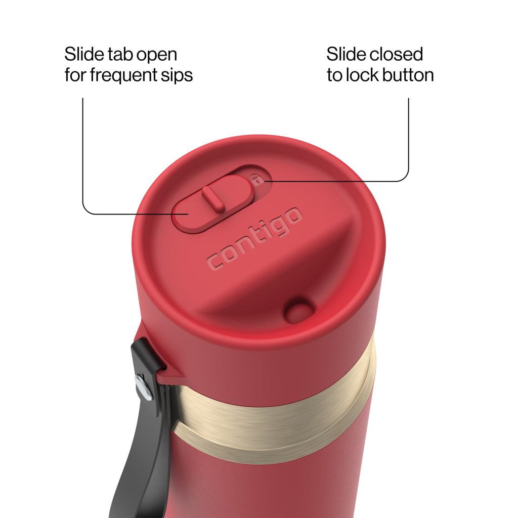 Contigo AutoSeal Leakproof Stainless Steel Reusable Water Bottle Tumbler with Carrying Strap, Cream/Champagne, 24 oz - MHSJ