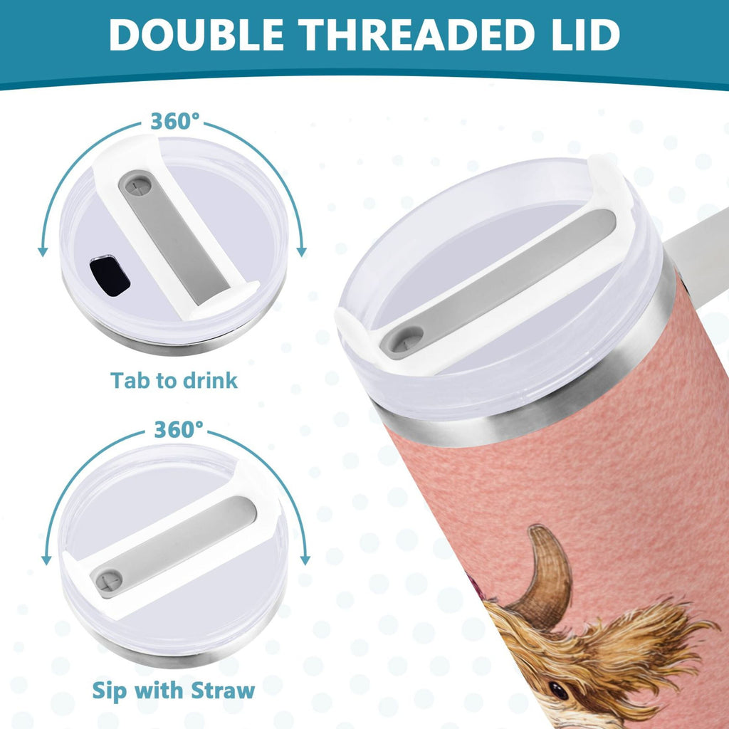 30 oz Insulated Stainless Steel Tumbler Double Wall Stainless Steel Tumbler with 2-Way Drinking Cow Wearing Scarf and Hat - RM7U