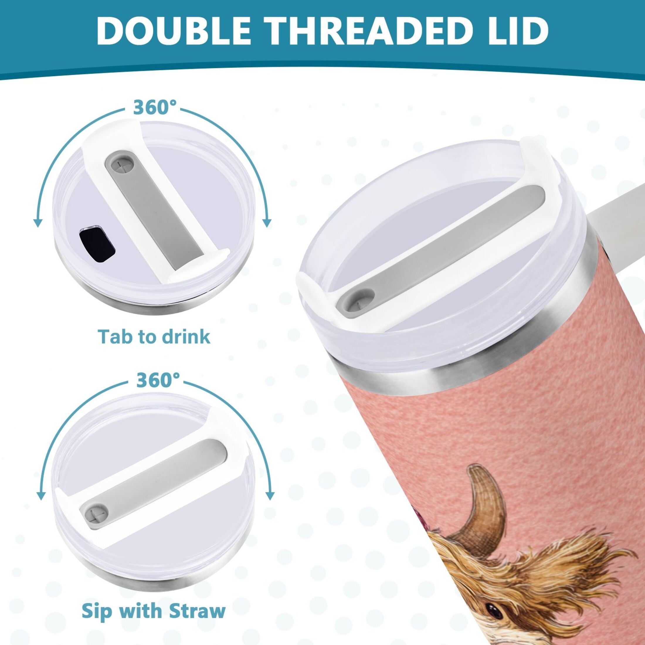 30 oz Insulated Stainless Steel Tumbler Double Wall Stainless Steel Tumbler with 2-Way Drinking Cow Wearing Scarf and Hat - RM7U