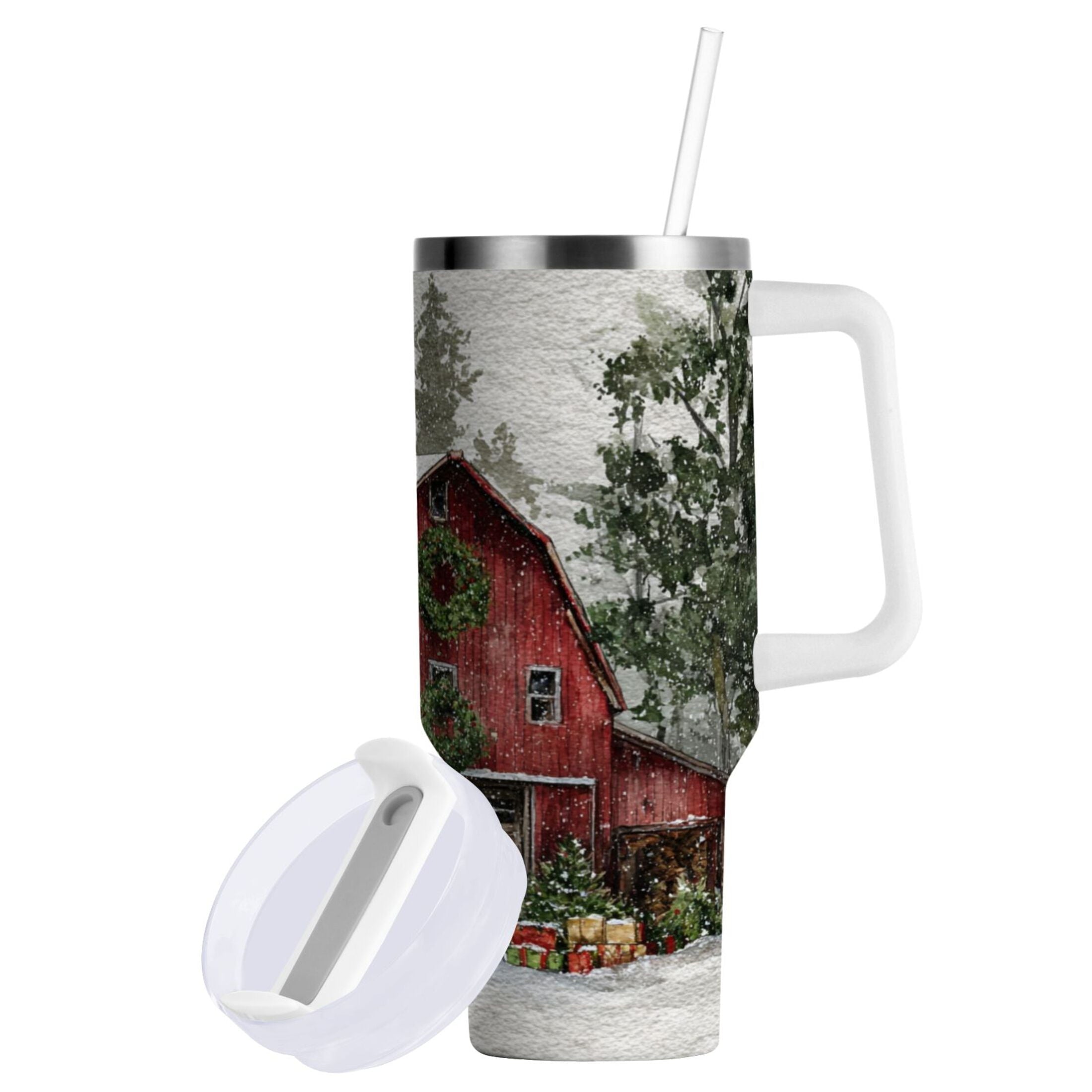 30 oz Insulated Stainless Steel Tumbler Double Wall Stainless Steel Tumbler with 2-Way Drinking Old Red Barn - XXTD