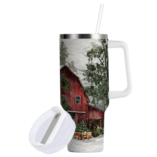 30 oz Insulated Stainless Steel Tumbler Double Wall Stainless Steel Tumbler with 2-Way Drinking Old Red Barn - XXTD
