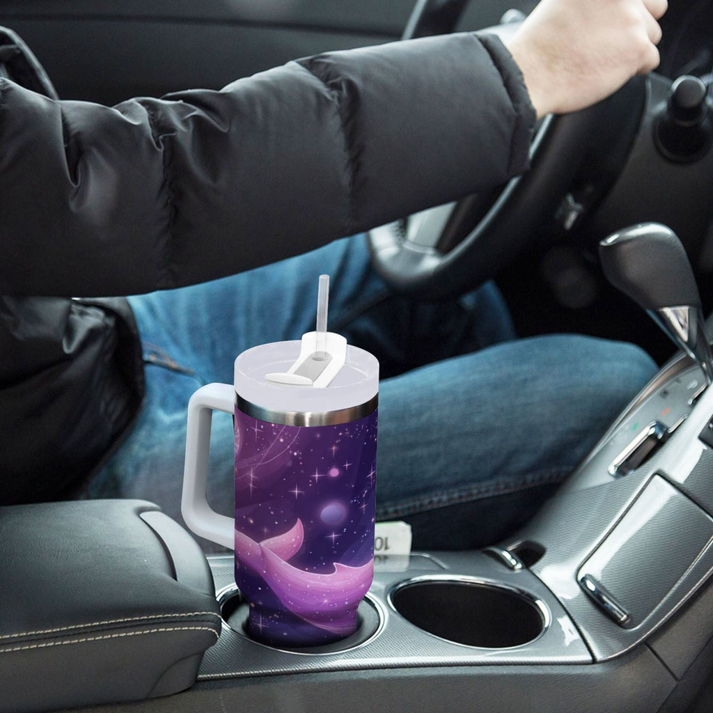 30 oz Insulated Stainless Steel Tumbler Double Wall Stainless Steel Tumbler with 2-Way Drinking Whale in Space - QFYQ