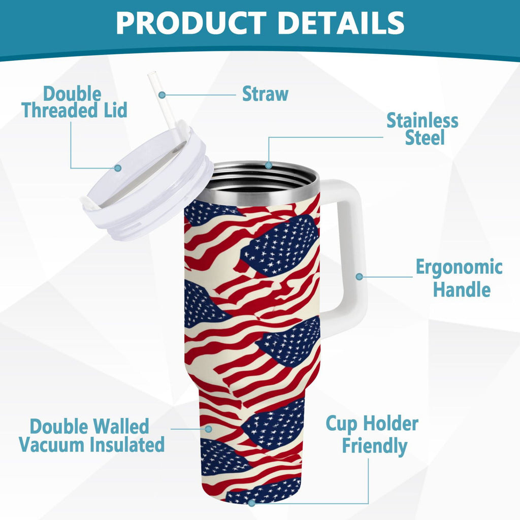 40 oz Insulated Stainless Steel Tumbler Double Wall Stainless Steel Tumbler with 2-Way Drinking Flags Abstract Design - VX3M