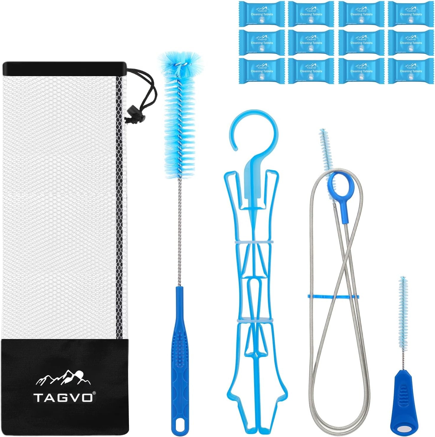 TAGVO Hydration Bladder 2 Liter BPA Free 70oz + Cleaning Brushes Kit, Leakproof Water Bladder Travel Reservoir Hydration Bag, Easy Cleaning by 3 Brushes and Air Drying by Collapsible Frame - 6KC3