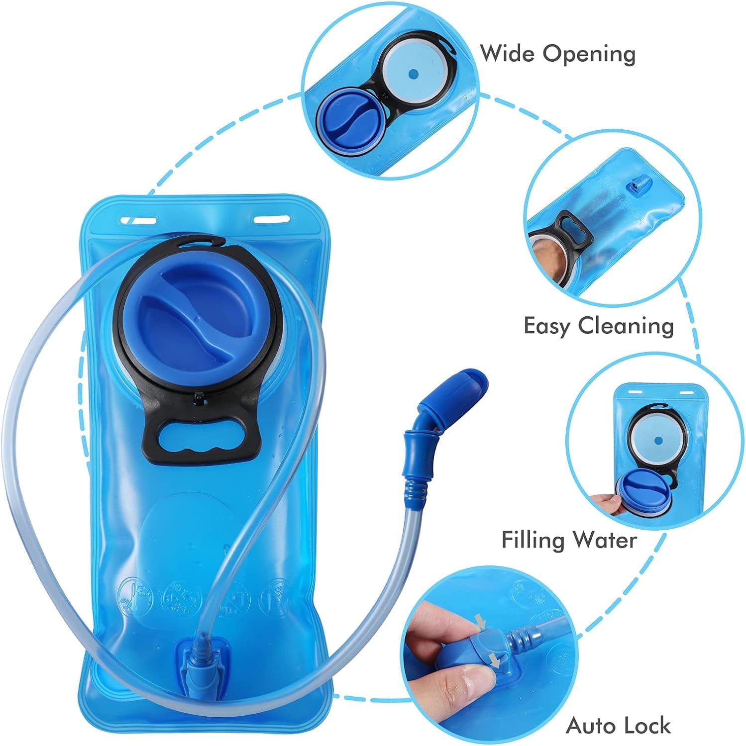 TAGVO Hydration Bladder 2 Liter BPA Free 70oz + Cleaning Brushes Kit, Leakproof Water Bladder Travel Reservoir Hydration Bag, Easy Cleaning by 3 Brushes and Air Drying by Collapsible Frame - 6KC3