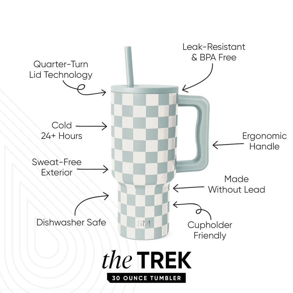 Simple Modern 30 fl oz Insulated Stainless Steel Trek Tumbler with Straw Lid | Seaglass Sage and Cream Checkmate - 2P24