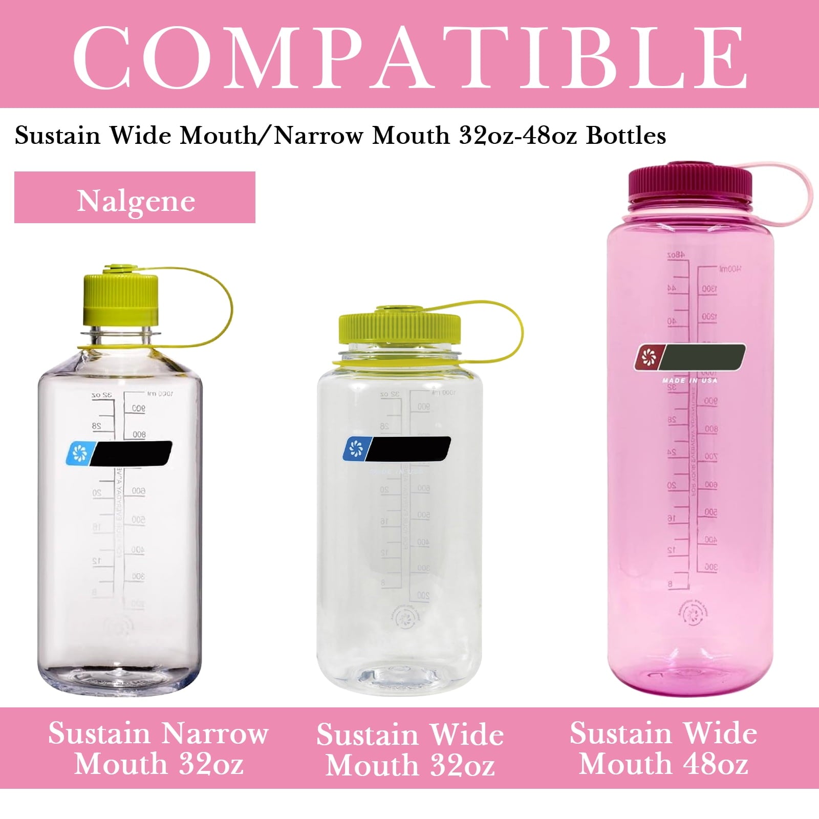 Linkidea 2 Pack Water Bottle Boot Compatible with Nalgene Sustain Wide Mouth 32oz/48oz, Narrow Mouth 32oz, Silicone Anti-Slip Bottle Bottom Bumper Protector (Light Pink) - NGQR