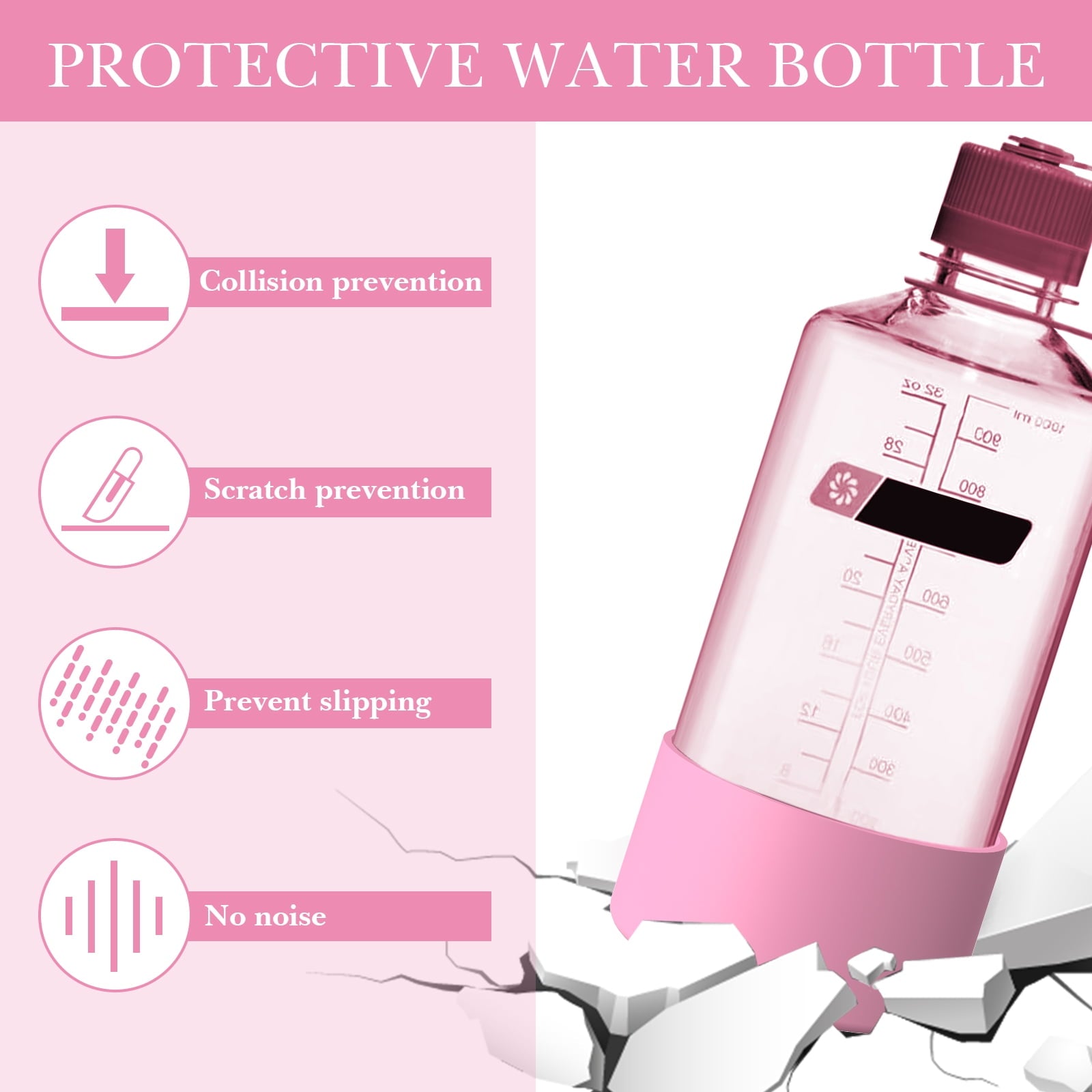 Linkidea 2 Pack Water Bottle Boot Compatible with Nalgene Sustain Wide Mouth 32oz/48oz, Narrow Mouth 32oz, Silicone Anti-Slip Bottle Bottom Bumper Protector (Light Pink) - NGQR