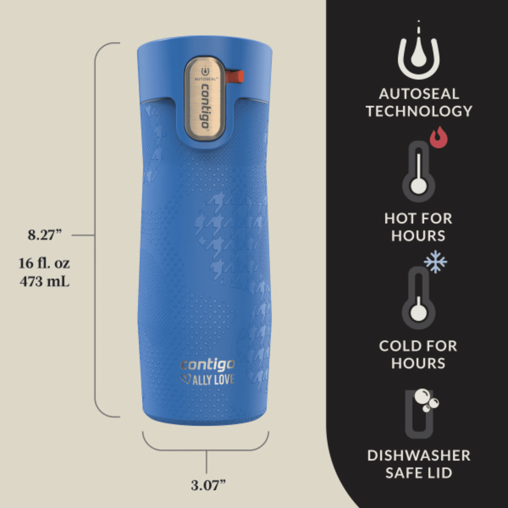 Contigo x Ally Love Autoseal West Loop Vacuum-Insulated Stainless Steel Travel Mug with Easy-Clean Lid, 16 oz, Stellar Jay - 3XKT