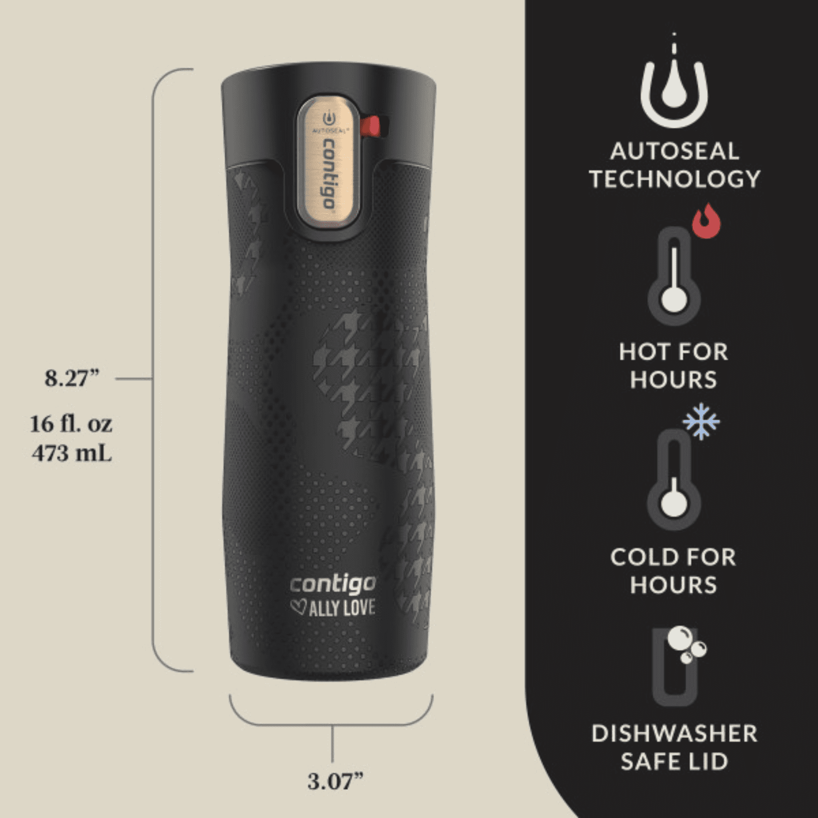 Contigo x Ally Love Autoseal West Loop Vacuum-Insulated Stainless Steel Travel Mug with Easy-Clean Lid, 16 oz, Stellar Jay - 3XKT