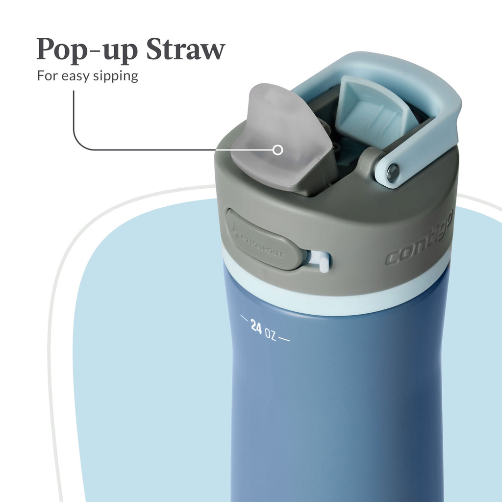 Contigo® Wells Chill Stainless Steel Filter Water Bottle with AUTOSPOUT® Straw Lid, 24 oz., Dark Ice - D89F