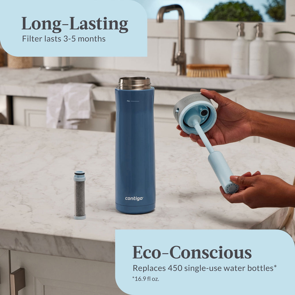 Contigo® Wells Chill Stainless Steel Filter Water Bottle with AUTOSPOUT® Straw Lid, 24 oz., Dark Ice - D89F