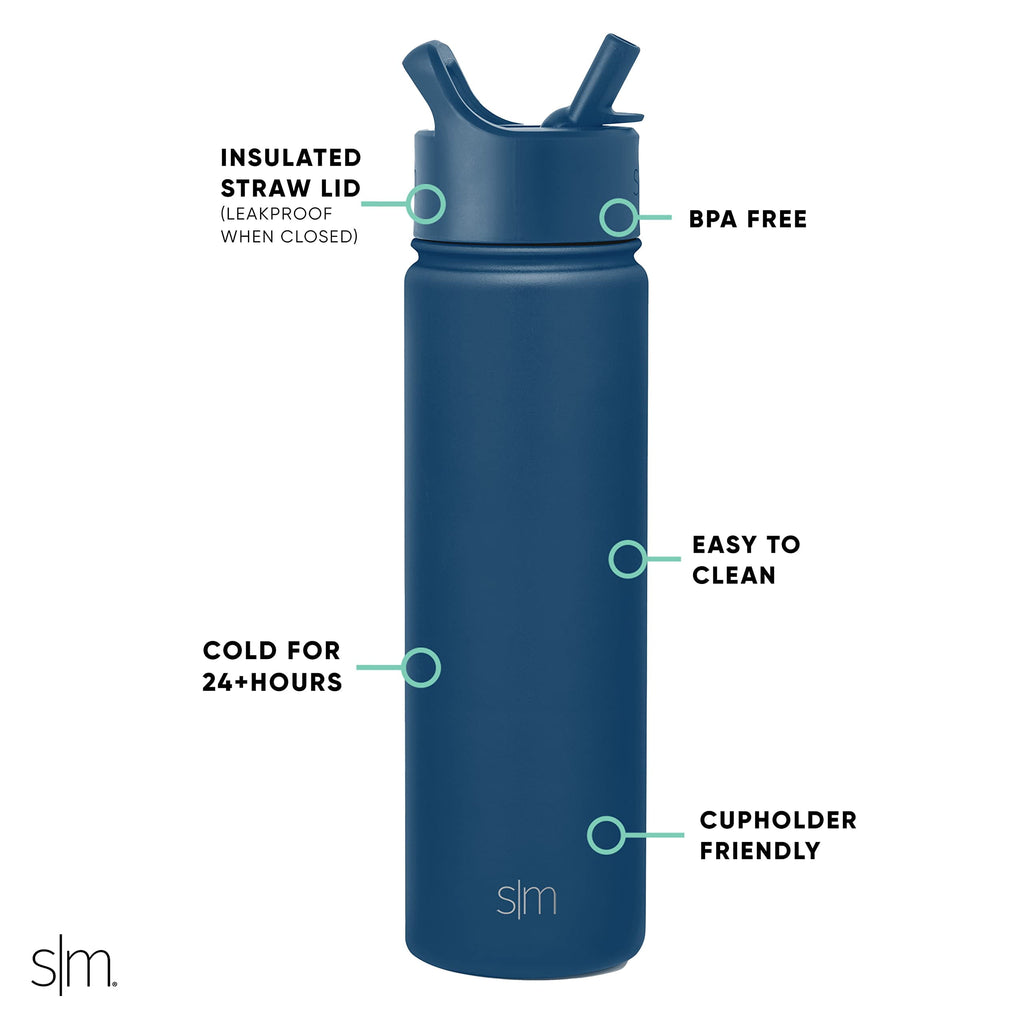 Simple Modern Water Bottle with Straw Lid Vacuum Insulated Stainless Steel Metal Thermos Bottles | Reusable Leak Proof BPA-Free Flask for School | Summit Collection | 22oz, Slumberland - EQGG
