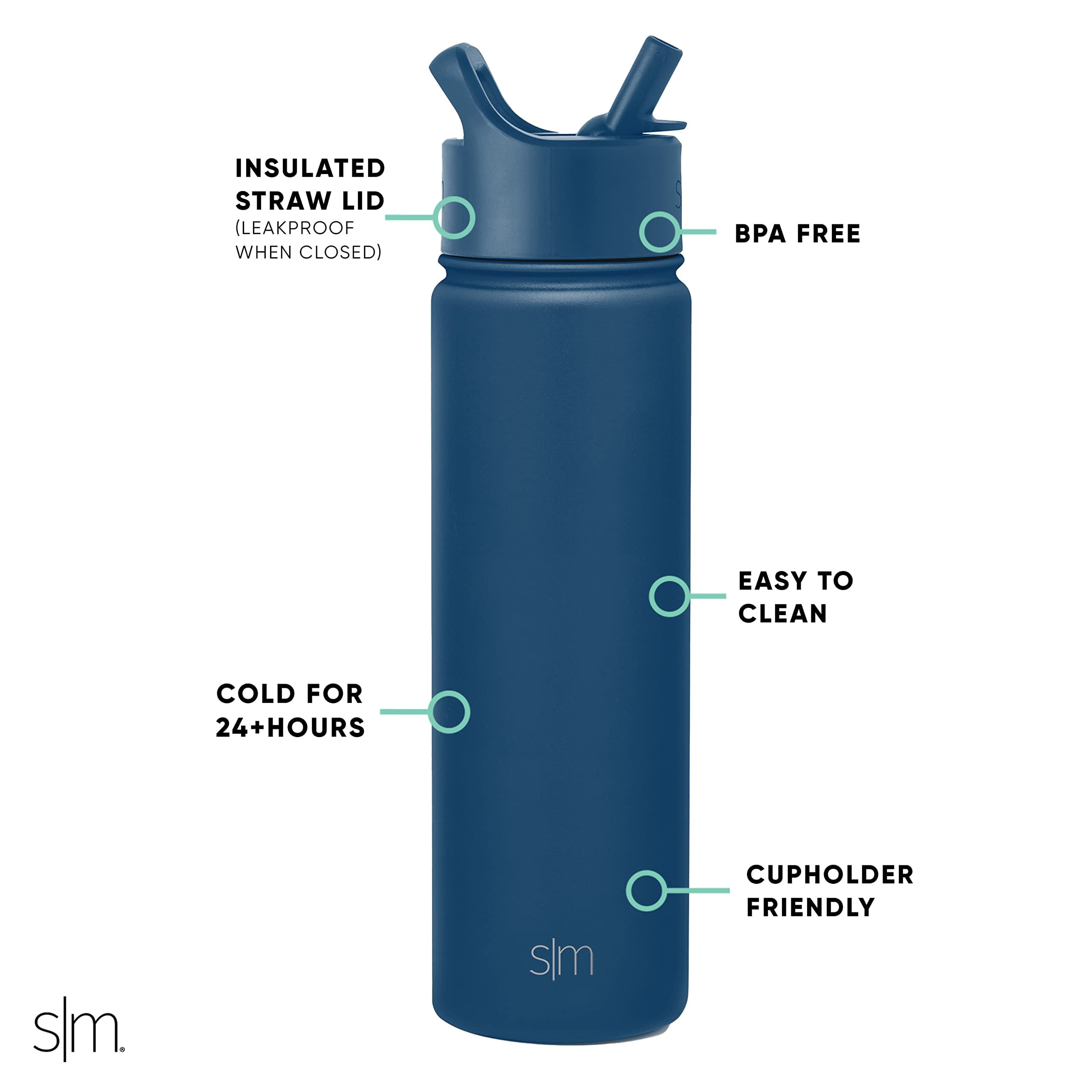 Simple Modern Water Bottle with Straw Lid Vacuum Insulated Stainless Steel Metal Thermos Bottles | Reusable Leak Proof BPA-Free Flask for School | Summit Collection | 22oz, Slumberland - EQGG