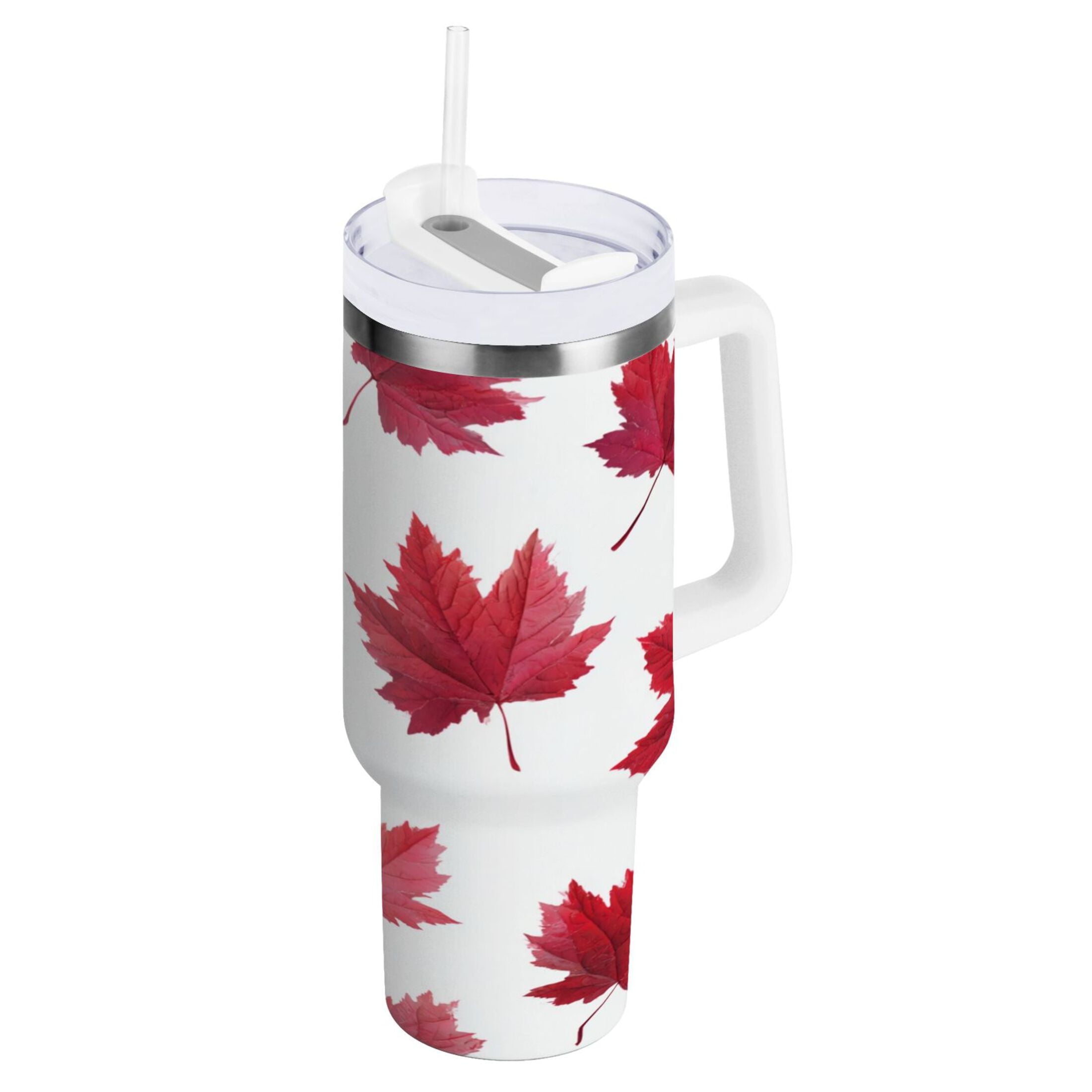 30 oz Insulated Stainless Steel Tumbler Double Wall Stainless Steel Tumbler with 2-Way Drinking Red Maple Leaves - GUNL