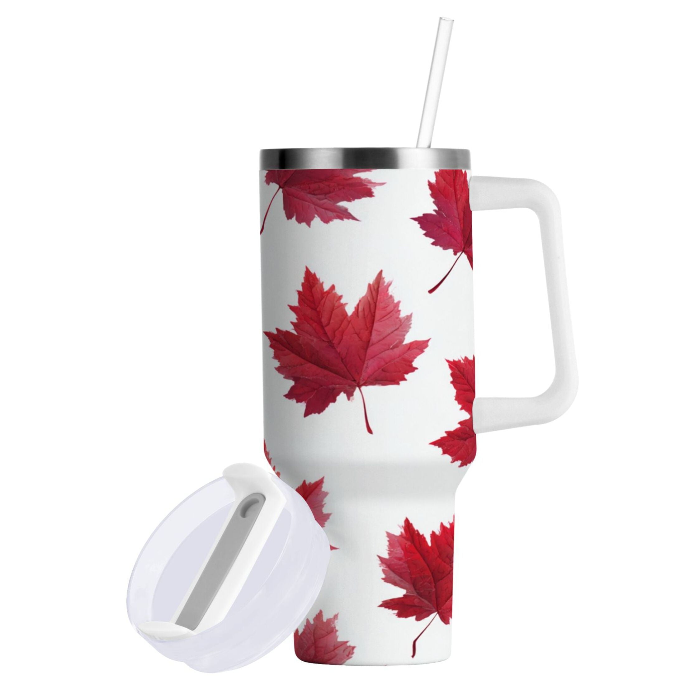 30 oz Insulated Stainless Steel Tumbler Double Wall Stainless Steel Tumbler with 2-Way Drinking Red Maple Leaves - GUNL