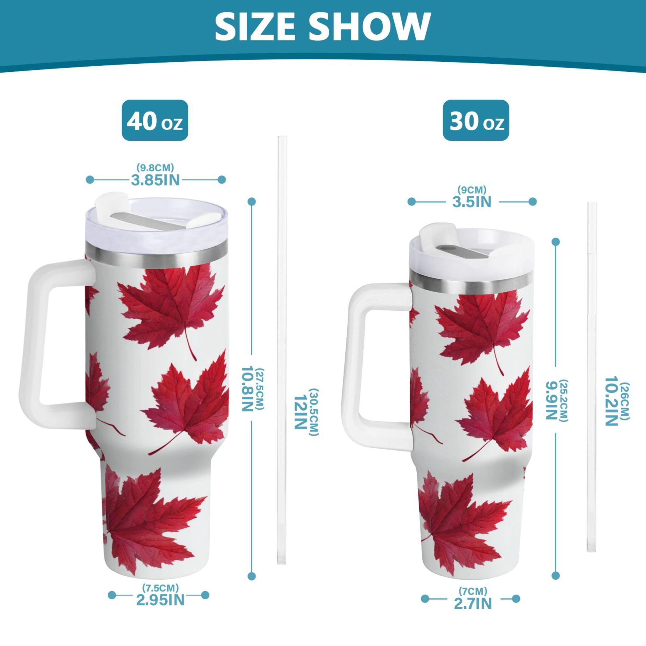 30 oz Insulated Stainless Steel Tumbler Double Wall Stainless Steel Tumbler with 2-Way Drinking Red Maple Leaves - GUNL