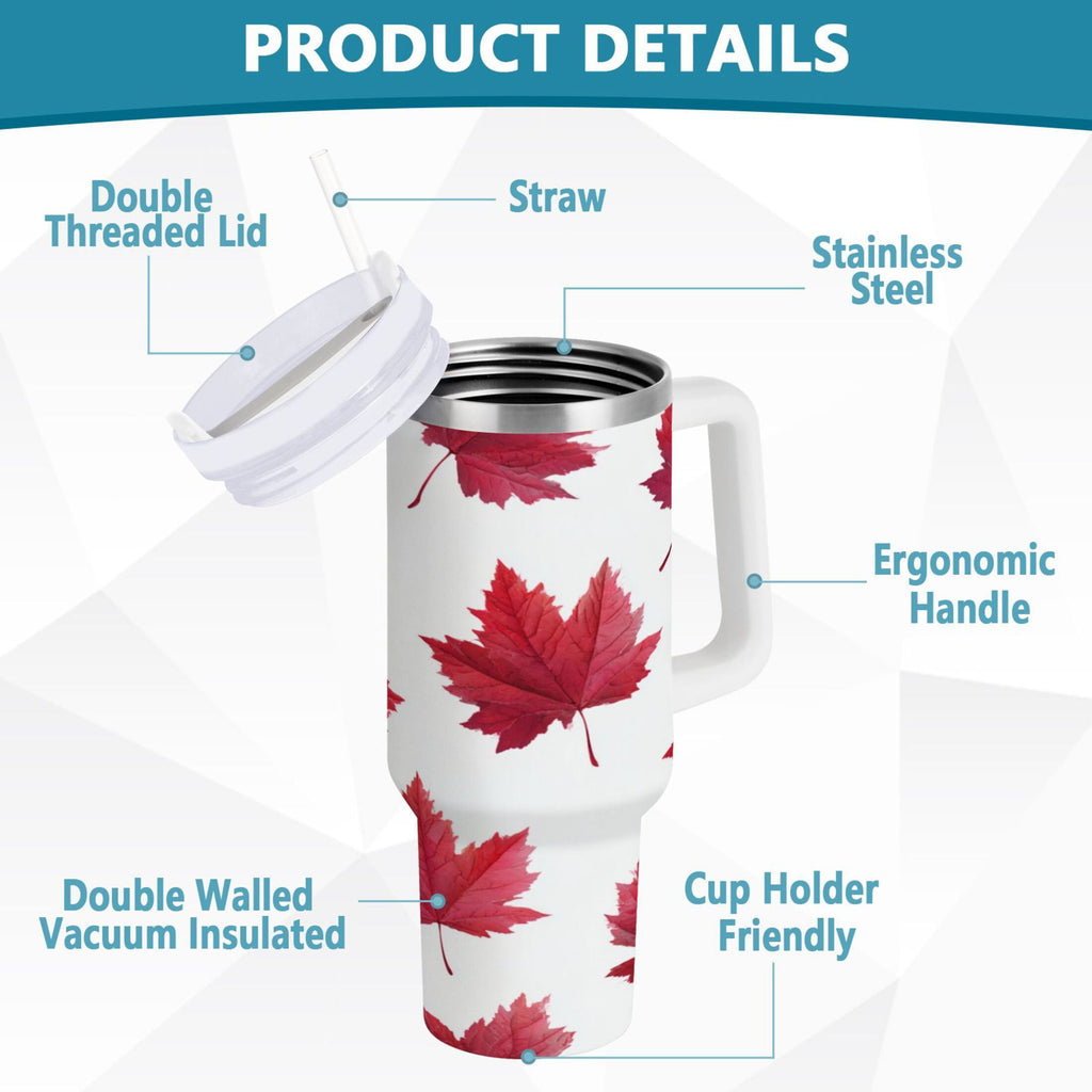 30 oz Insulated Stainless Steel Tumbler Double Wall Stainless Steel Tumbler with 2-Way Drinking Red Maple Leaves - GUNL