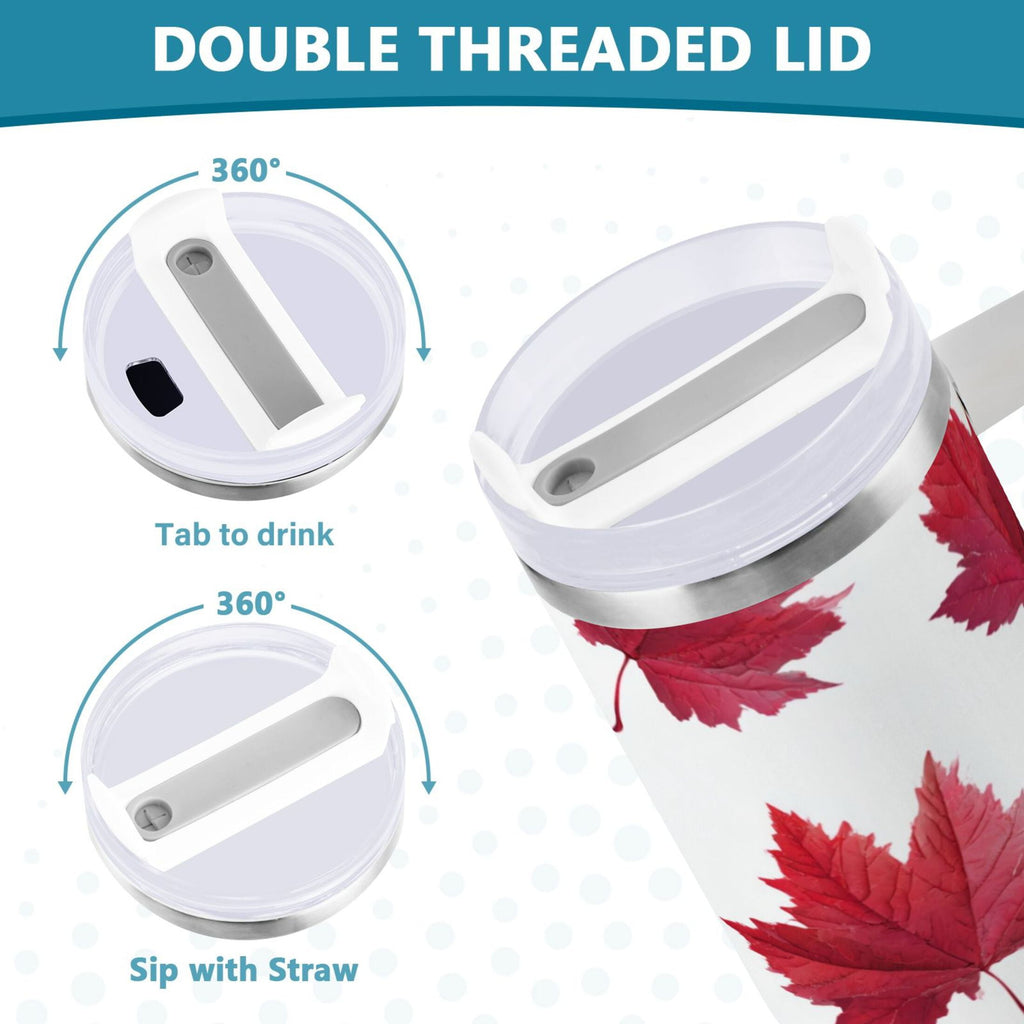 30 oz Insulated Stainless Steel Tumbler Double Wall Stainless Steel Tumbler with 2-Way Drinking Red Maple Leaves - GUNL