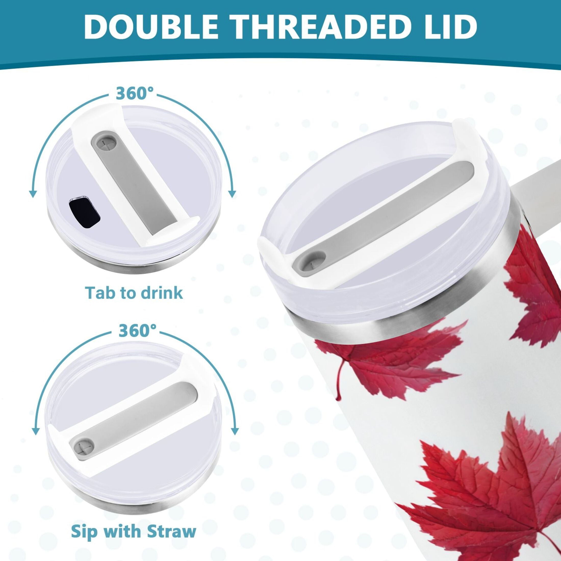 30 oz Insulated Stainless Steel Tumbler Double Wall Stainless Steel Tumbler with 2-Way Drinking Red Maple Leaves - GUNL