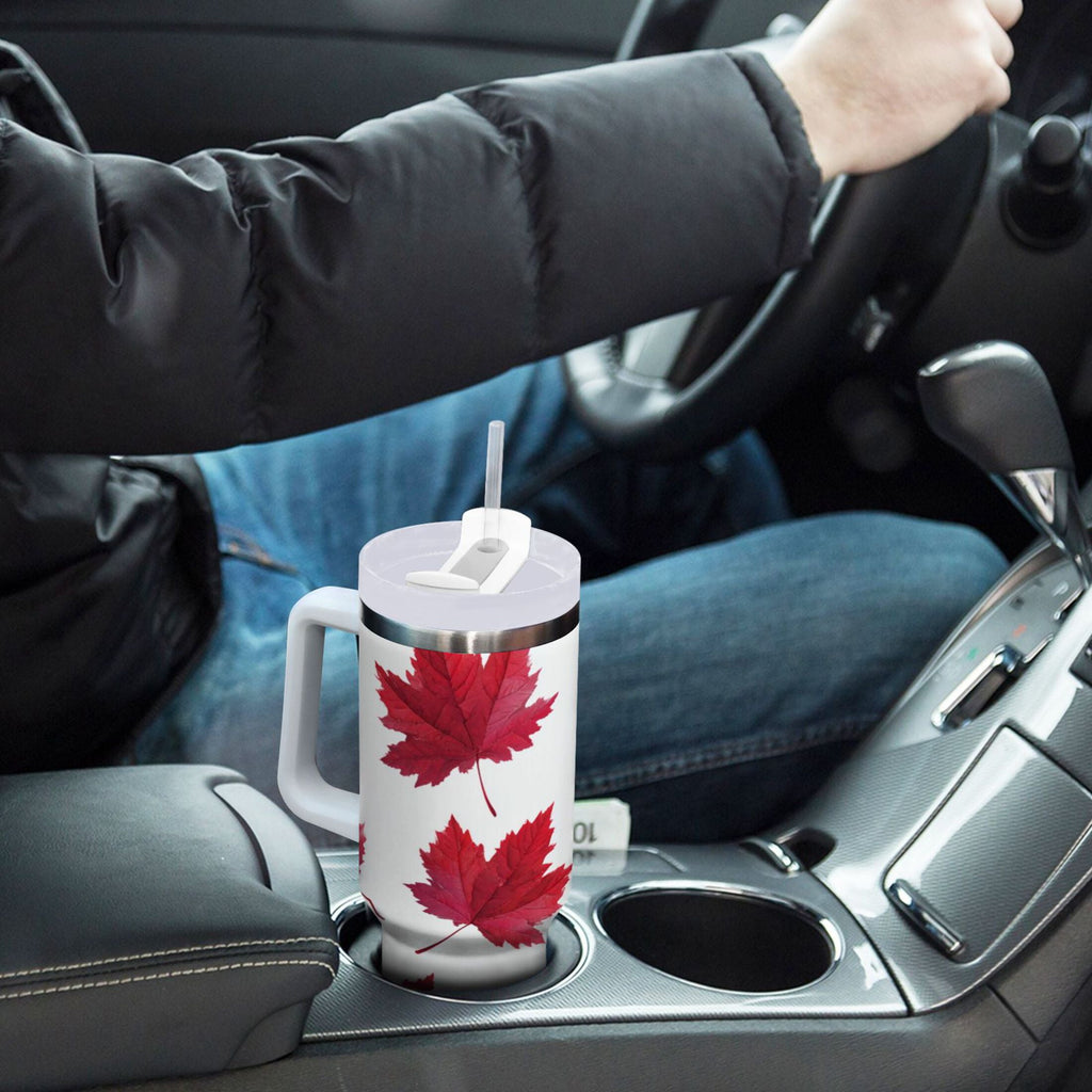30 oz Insulated Stainless Steel Tumbler Double Wall Stainless Steel Tumbler with 2-Way Drinking Red Maple Leaves - GUNL