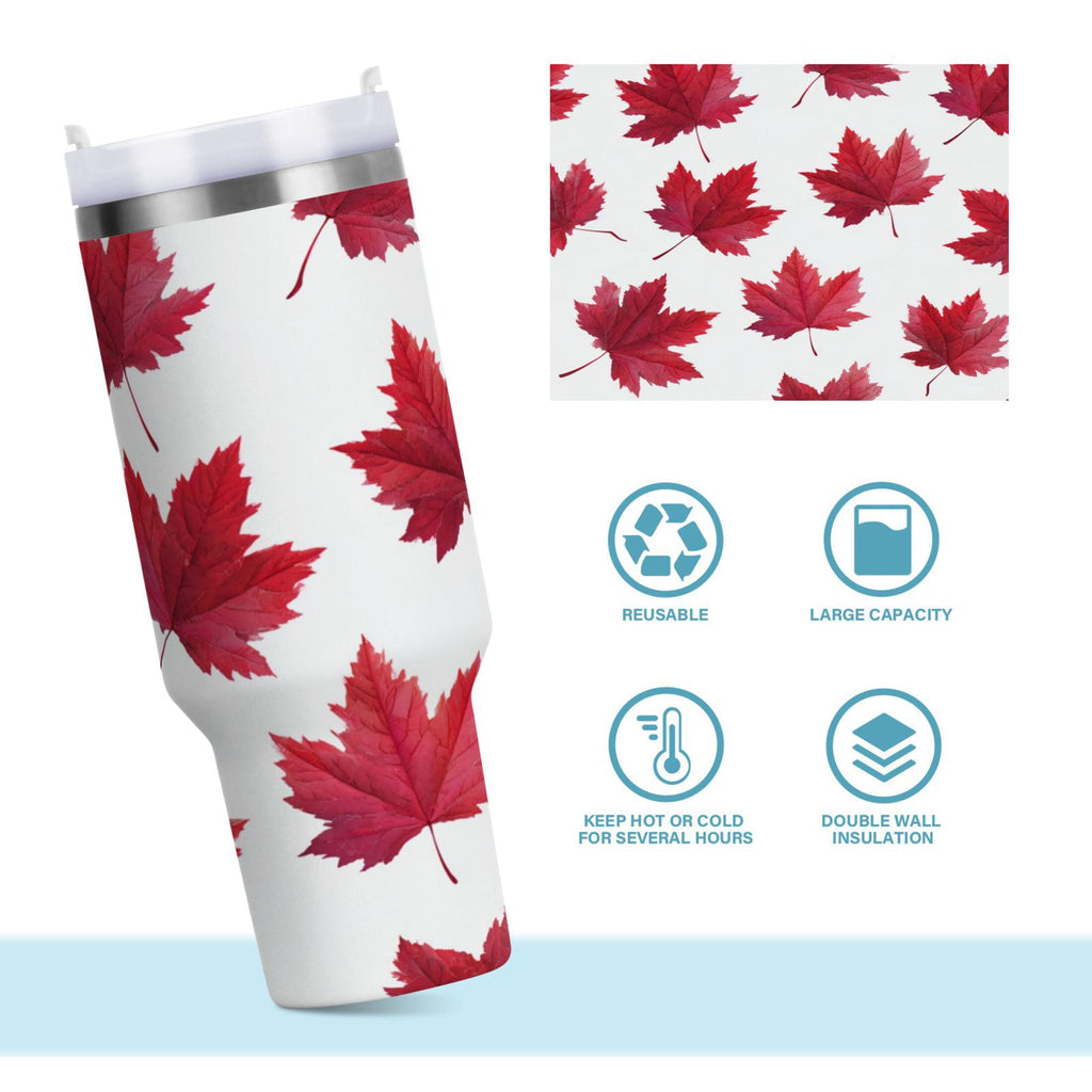 30 oz Insulated Stainless Steel Tumbler Double Wall Stainless Steel Tumbler with 2-Way Drinking Red Maple Leaves - GUNL
