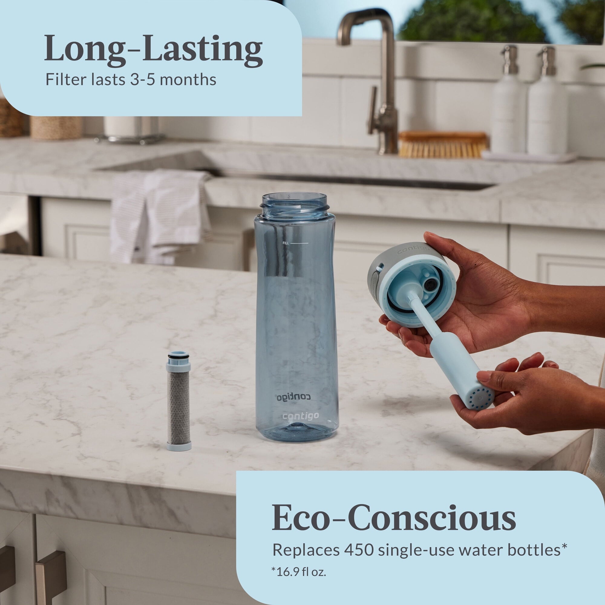 Contigo® Wells Plastic Filter Water Bottle with AUTOSPOUT® Straw Lid, 24 Oz., Dark Ice - 9TSX