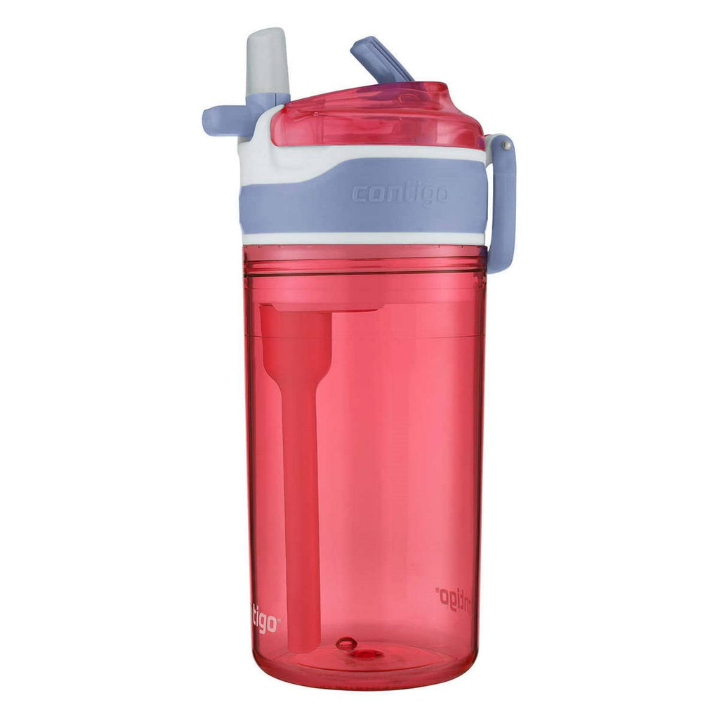 Contigo Kids 2-in-1 Snack Hero Tumbler Featuring 4oz Snack Holder Stacked on Top of 13oz Water Bottle - BPA Free, Durable Tritan w/Flexible Carry Handle &amp; Spill-Proof Valve, Purple &amp; Pink – 2 Pack - SS9G