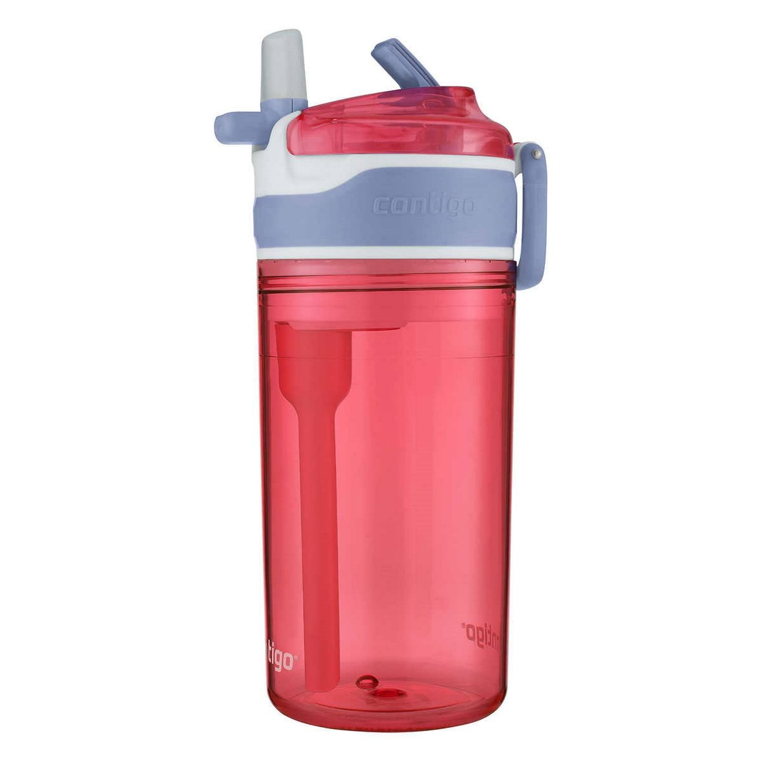 Contigo Kids 2-in-1 Snack Hero Tumbler Featuring 4oz Snack Holder Stacked on Top of 13oz Water Bottle - BPA Free, Durable Tritan w/Flexible Carry Handle &amp; Spill-Proof Valve, Purple &amp; Pink – 2 Pack - SS9G