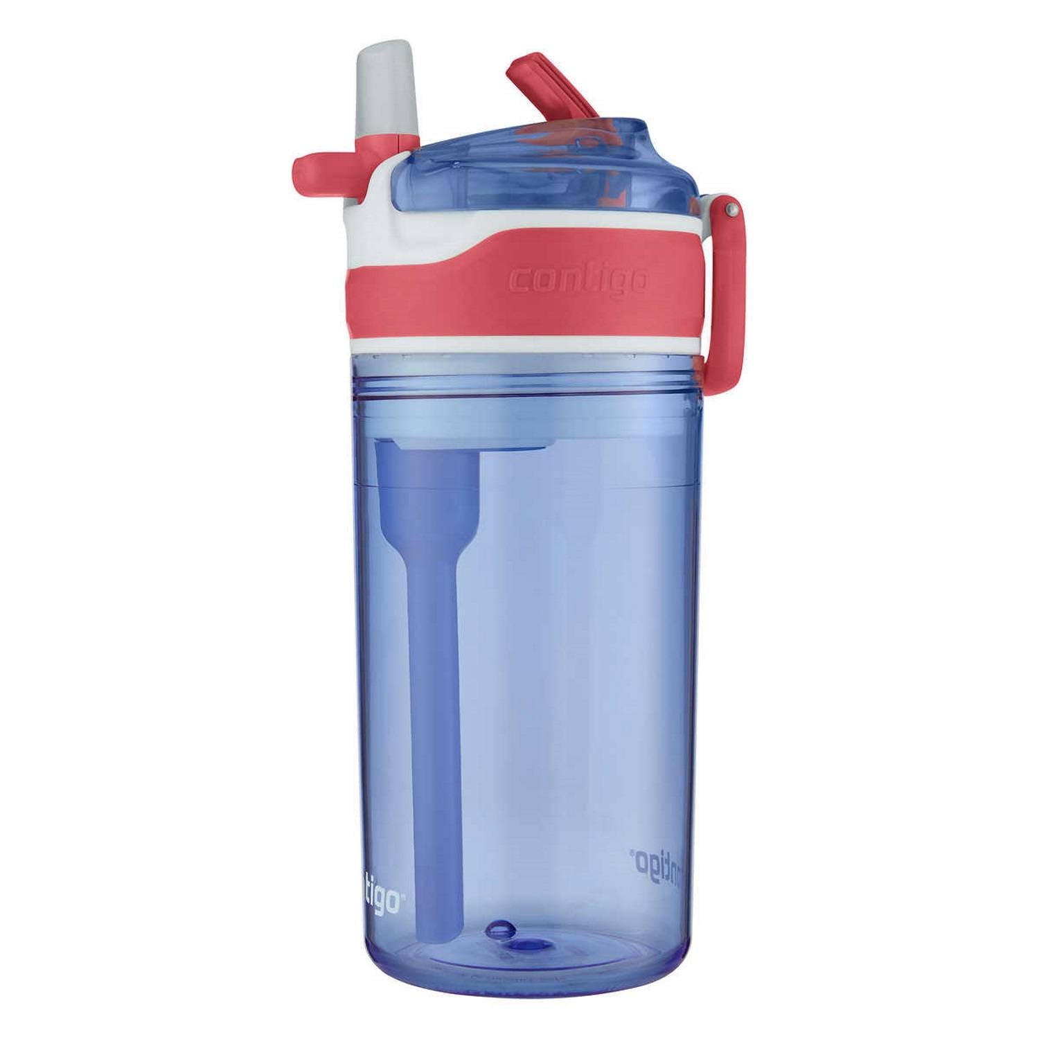 Contigo Kids 2-in-1 Snack Hero Tumbler Featuring 4oz Snack Holder Stacked on Top of 13oz Water Bottle - BPA Free, Durable Tritan w/Flexible Carry Handle &amp; Spill-Proof Valve, Purple &amp; Pink – 2 Pack - SS9G