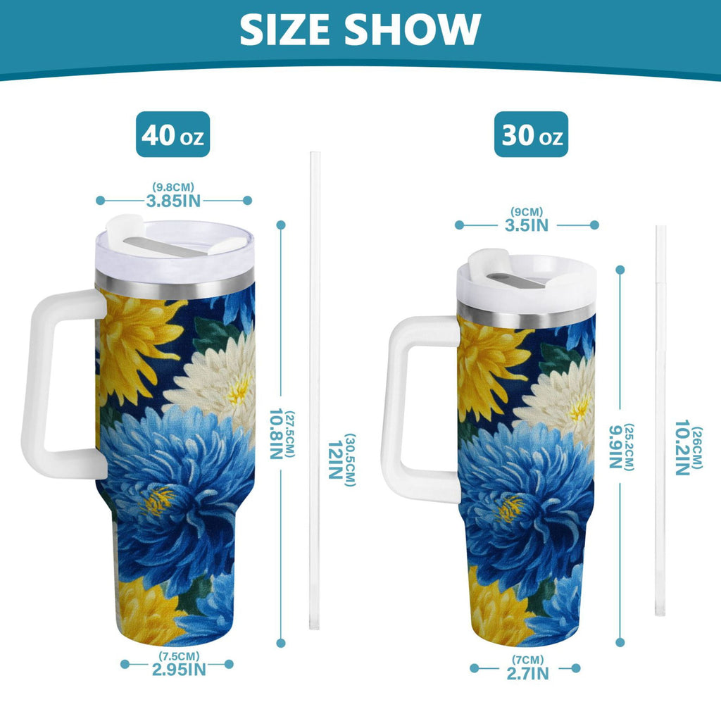 30 oz Insulated Stainless Steel Tumbler Double Wall Stainless Steel Tumbler with 2-Way Drinking Yellow and White Chrysanthemum - VJE4
