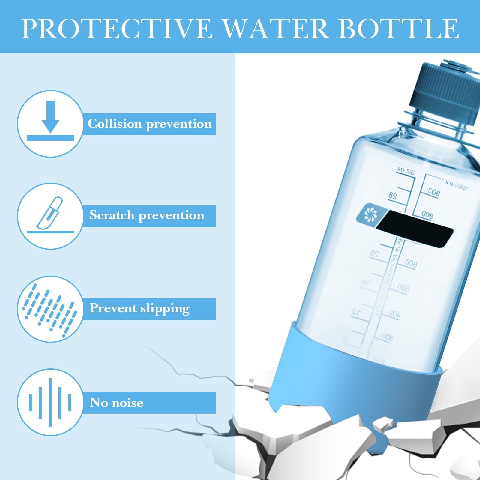 Linkidea 2 Pack Water Bottle Boot Compatible with Nalgene Sustain Wide Mouth 32oz/48oz, Narrow Mouth 32oz, Silicone Anti-Slip Bottle Bottom Bumper Protector (Blue) - UE7X