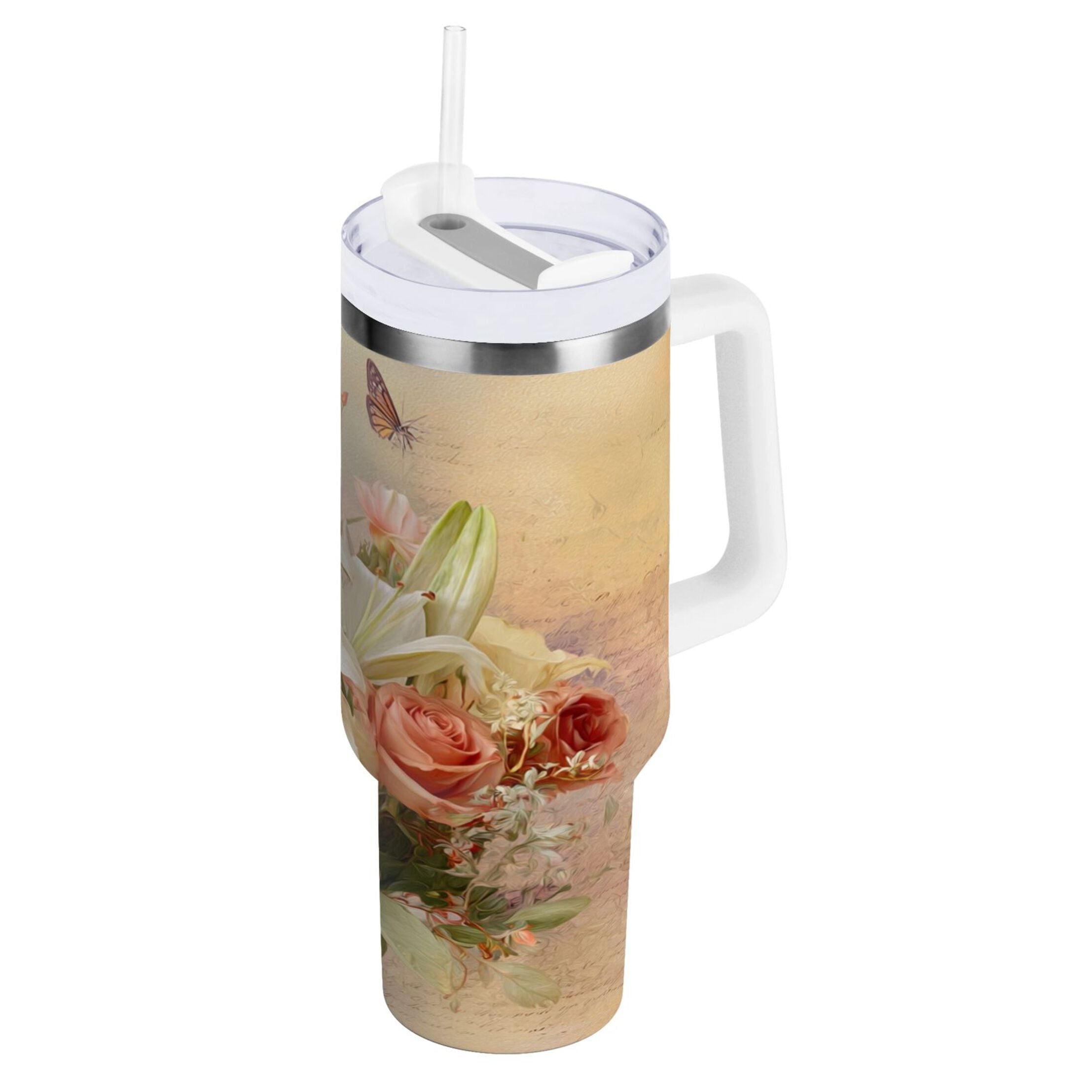 30 oz Insulated Stainless Steel Tumbler Double Wall Stainless Steel Tumbler with 2-Way Drinking Beautiful Floral Bouquet - 3Y6C