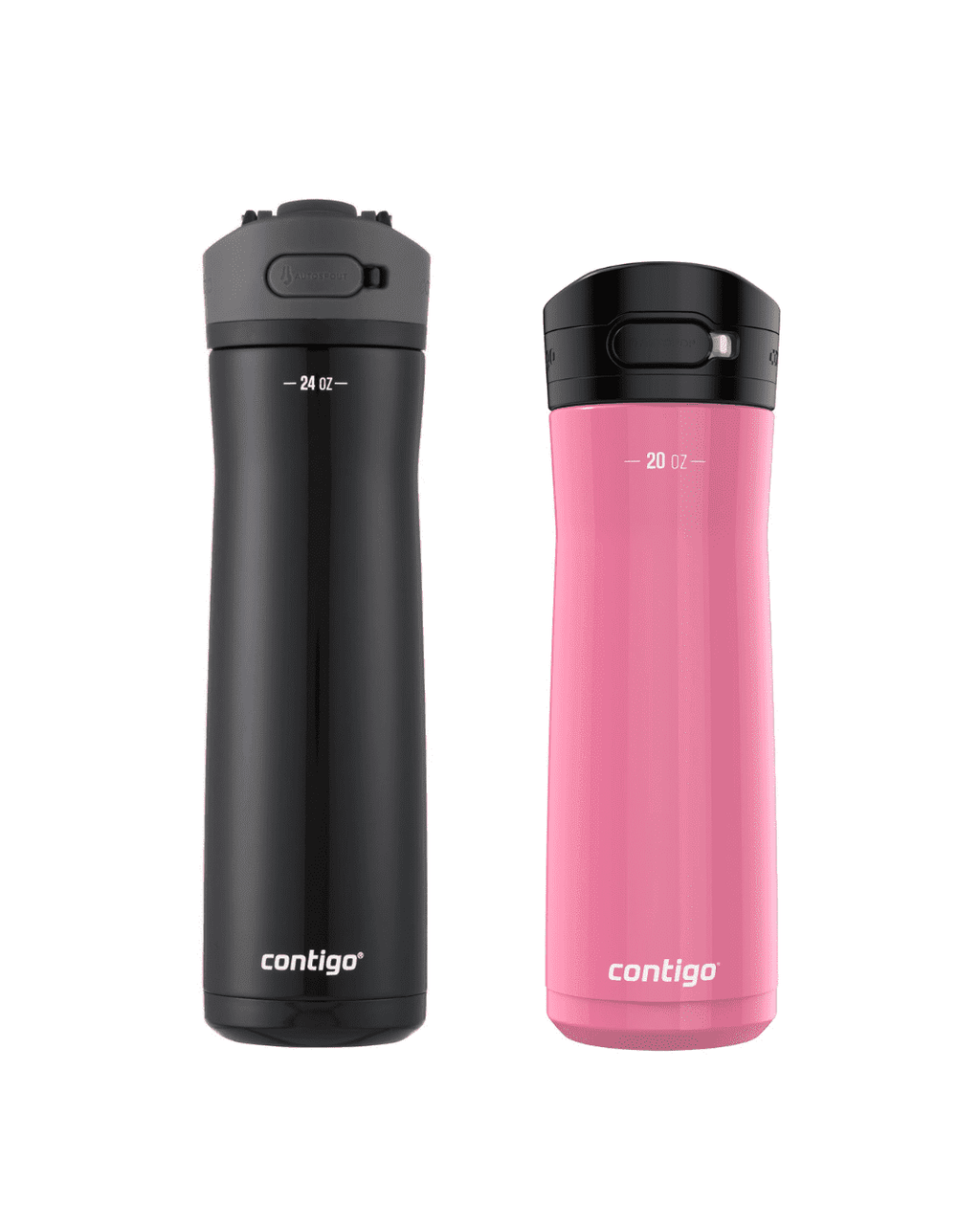 Contigo Jackson Chill  Bundle 2 Water Bottles Black 24oz and Pink  20oz with Autopop Lid - FRZG