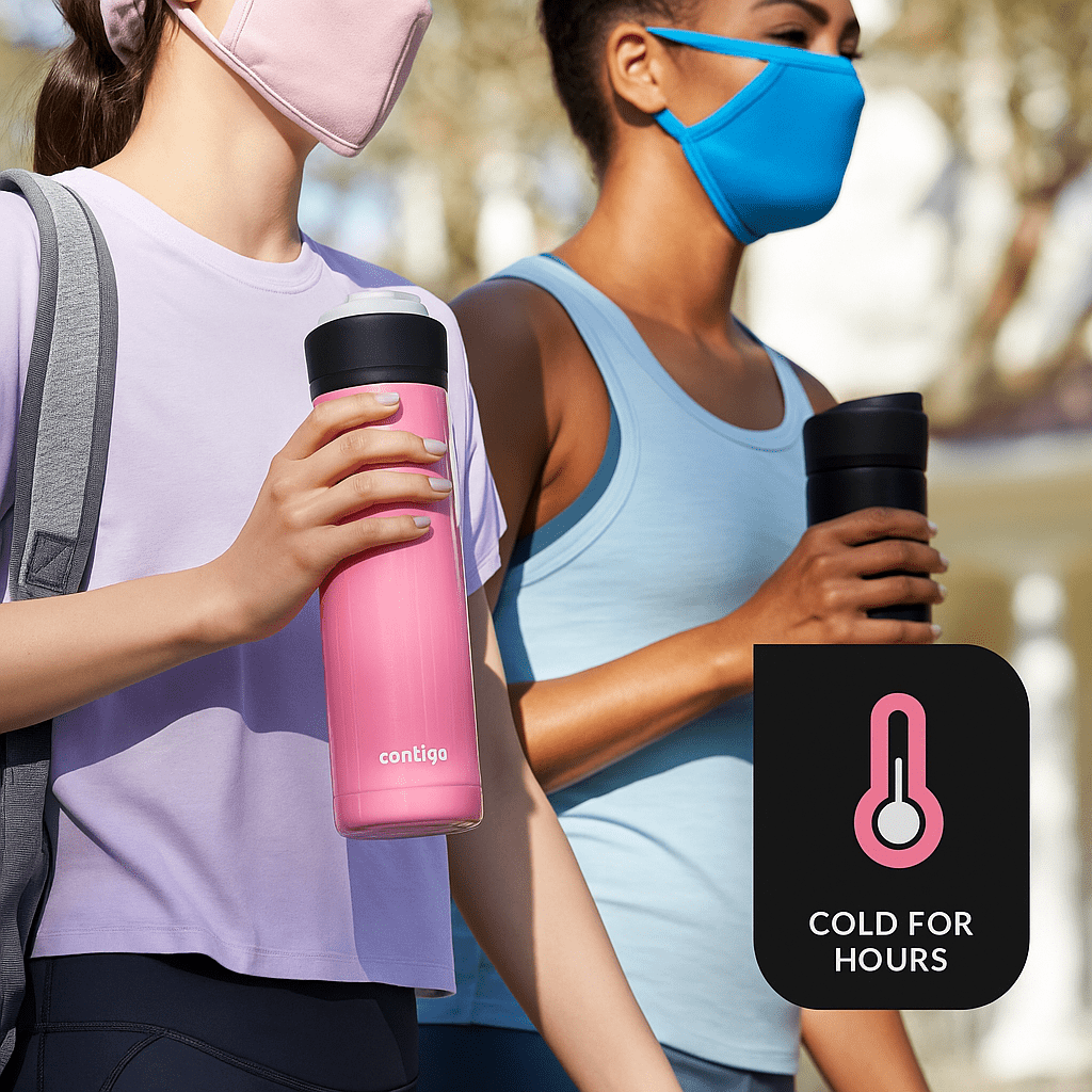 Contigo Jackson Chill  Bundle 2 Water Bottles Black 24oz and Pink  20oz with Autopop Lid - FRZG