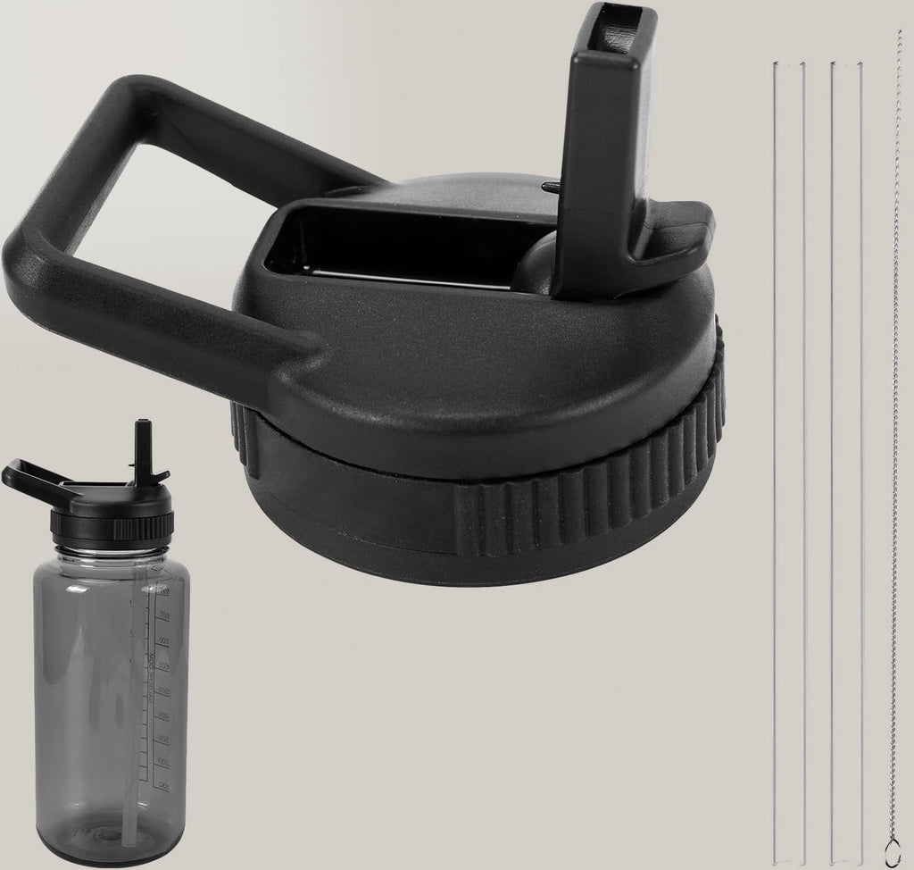 Straw Lid Compatible with Nalgene Water Bottles, BPA-Free Straws Lid with Handle for Nalgene Wide Mouth, Replacement Bottle Cap Accessories with Straws and Straw Brush - 6LNC