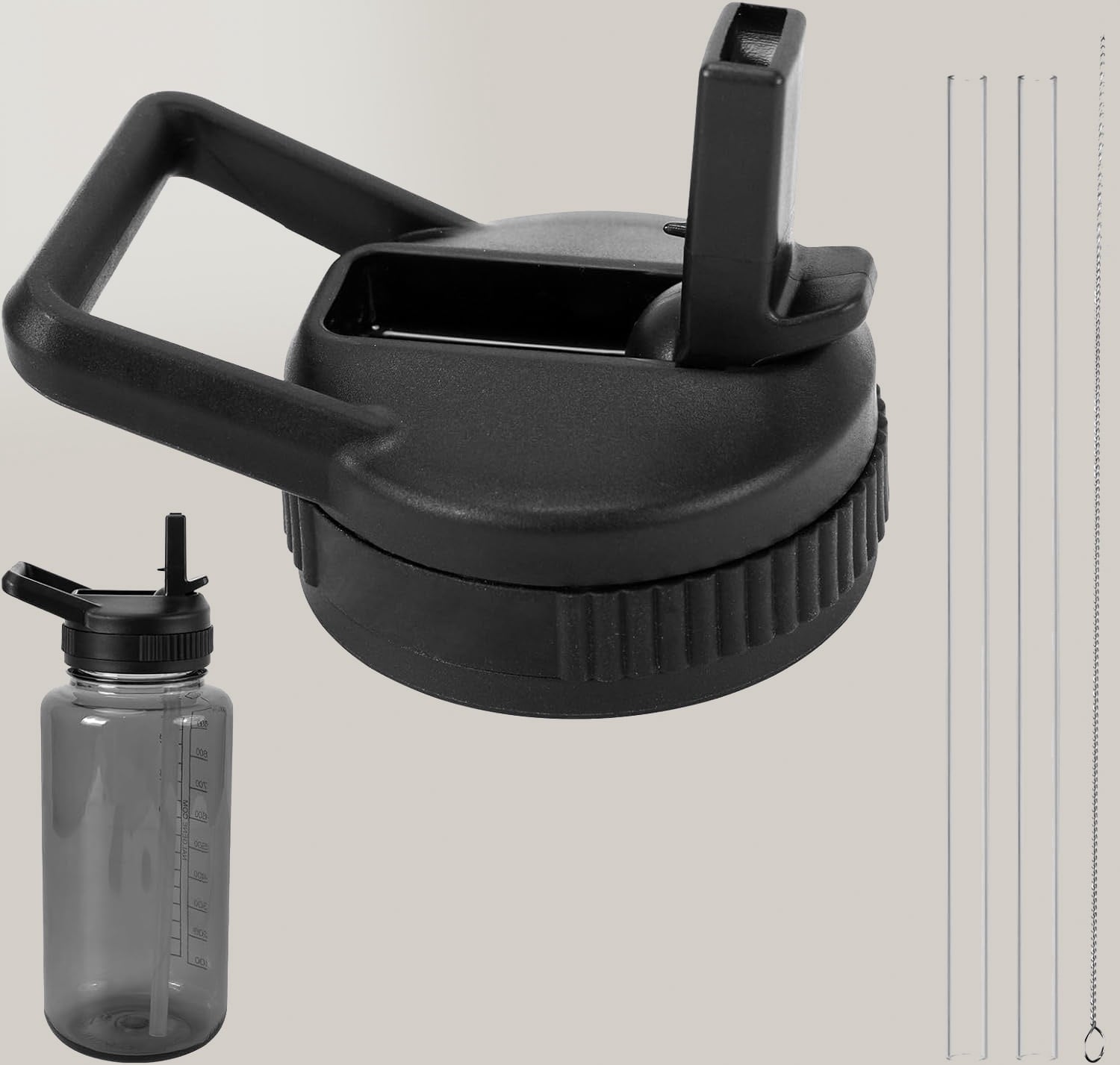 Straw Lid Compatible with Nalgene Water Bottles, BPA-Free Straws Lid with Handle for Nalgene Wide Mouth, Replacement Bottle Cap Accessories with Straws and Straw Brush - 6LNC